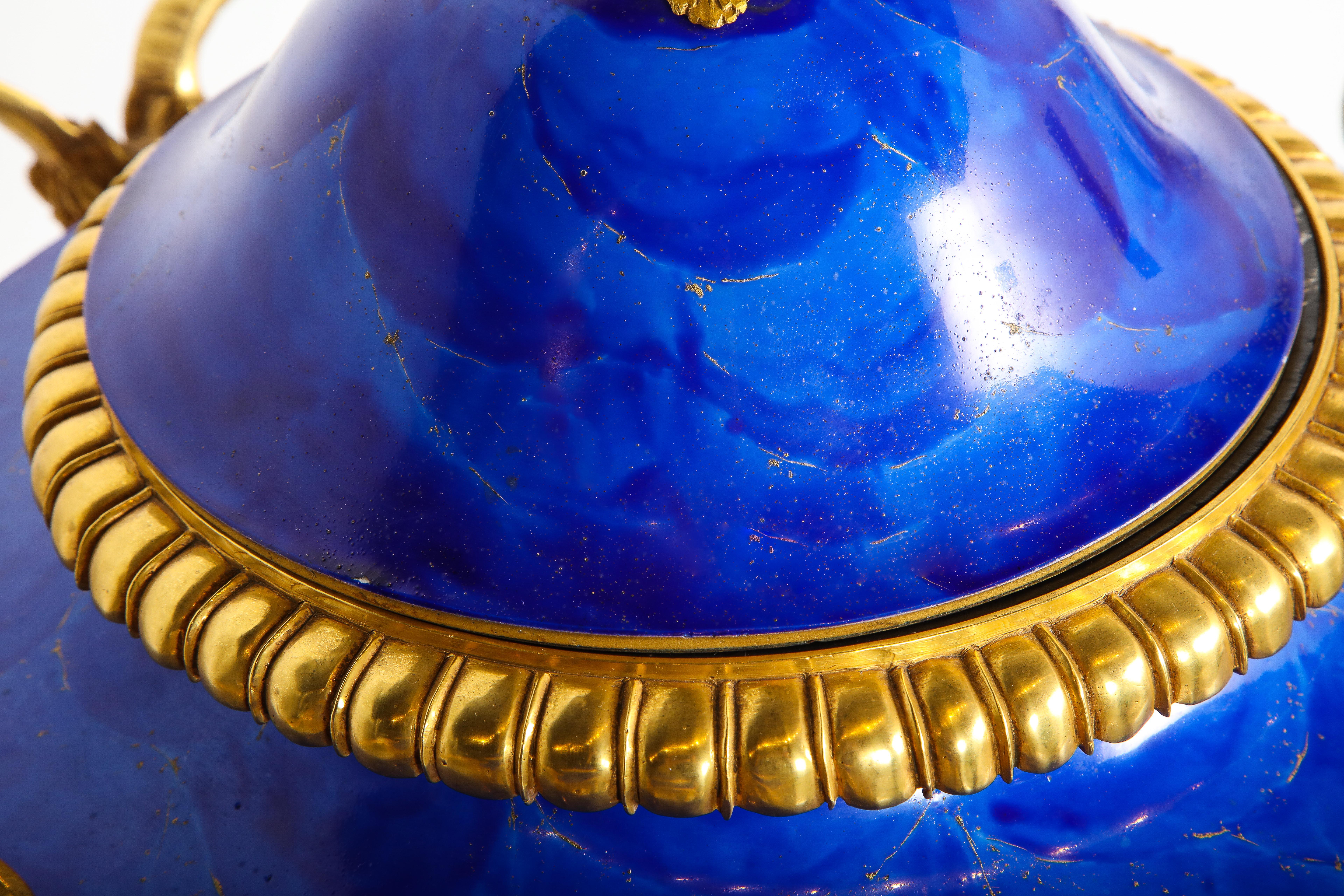 Pr Louis XVI Style Dore Bronze Mtd Faux Lapis Lazuli Sevres Athenians/Cassoulets For Sale 2