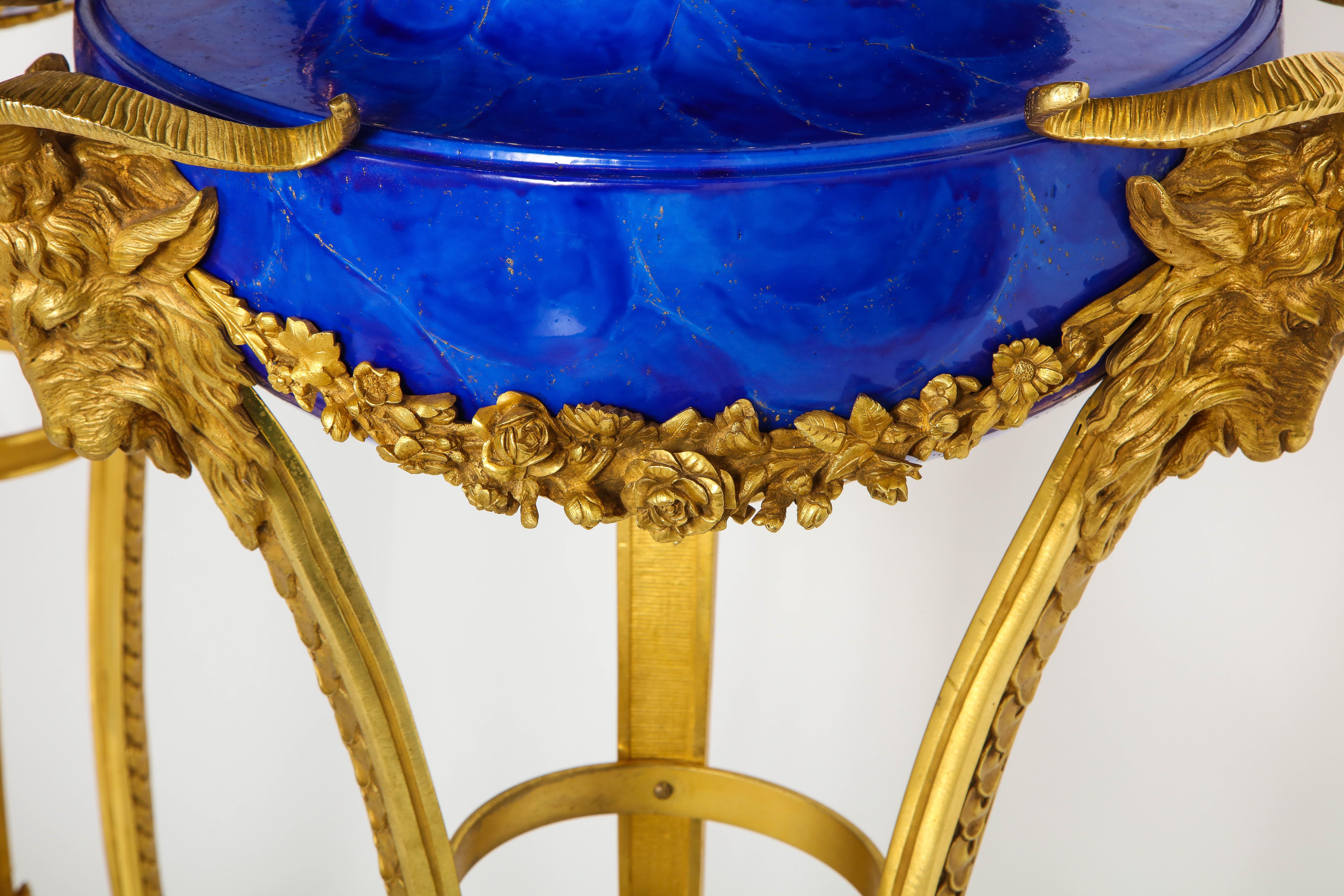 Pr Louis XVI Style Dore Bronze Mtd Faux Lapis Lazuli Sevres Athenians/Cassoulets For Sale 3