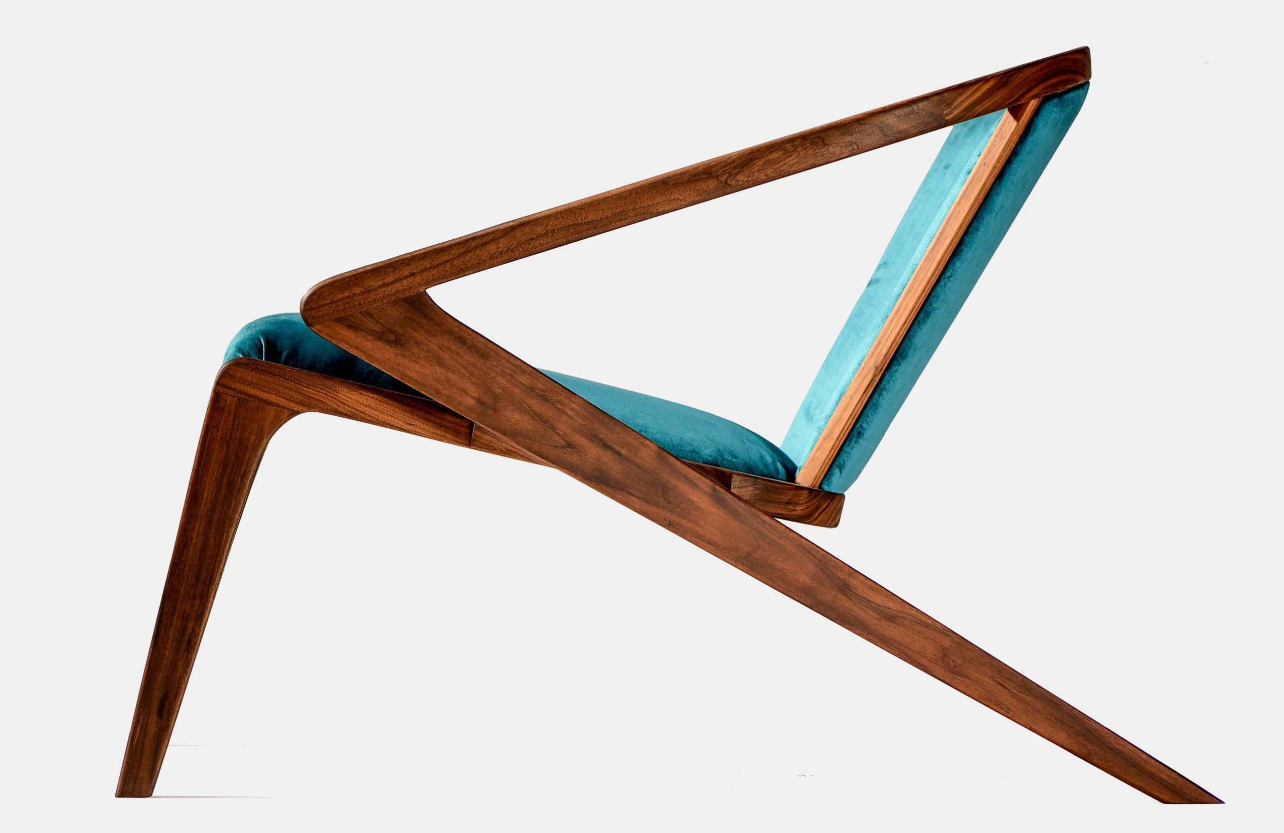 P.R lounge chair by Alexandre Caldas
Dimensions: W 64 x D 100 x H 70 cm
Materials: Solid walnut wood, fabric

Materials available in ash, Mutene, walnut
Seat available in fabric, leather, Corkfabric 

The Portuguese Roots (PR) lounge chair, is an