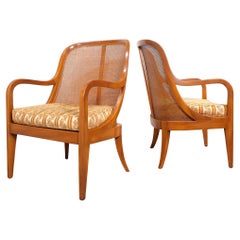 Pr. Low Slung Cane Back Lounge Chairs att. to Michael Taylor for  Baker