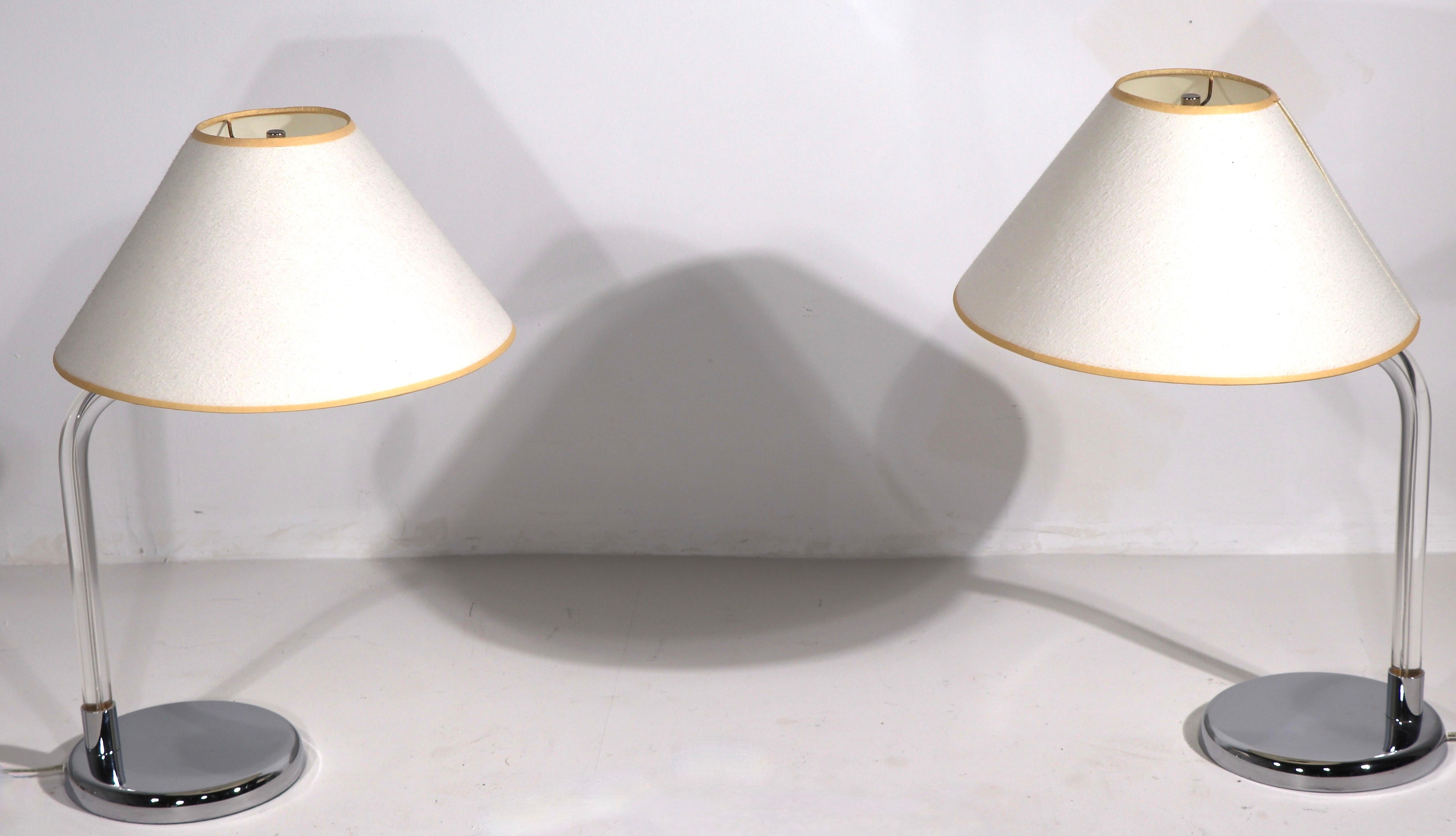 Pr. Lucite and Chrome Desk Lamps Crylicord by Peter Hamburger for Kovacs 1