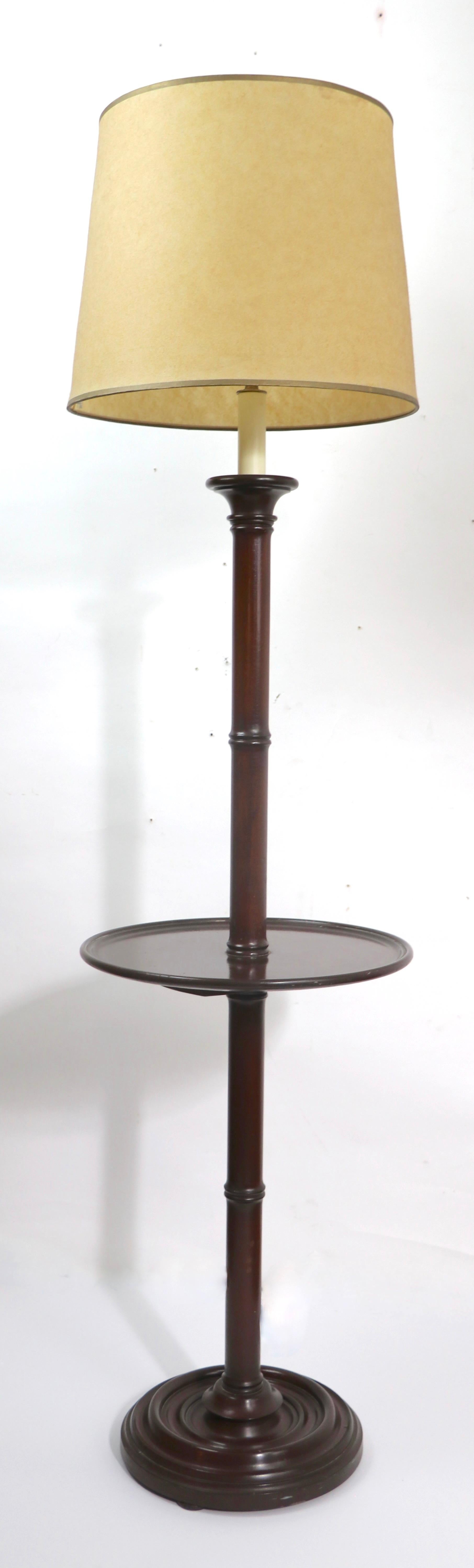 20th Century Pr.  Mahogany Floor Lamps with Table Surfaces