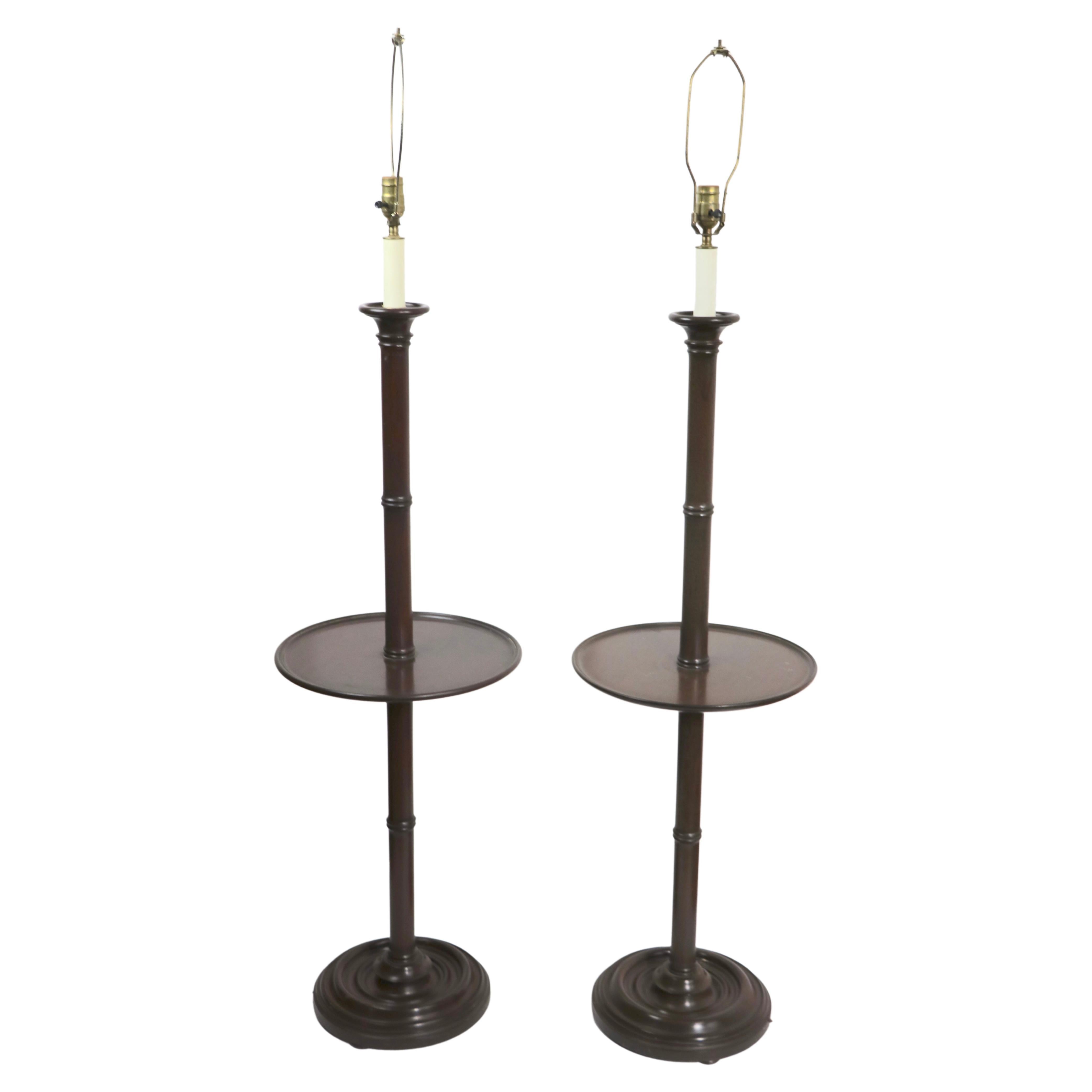 Pr.  Mahogany Floor Lamps with Table Surfaces