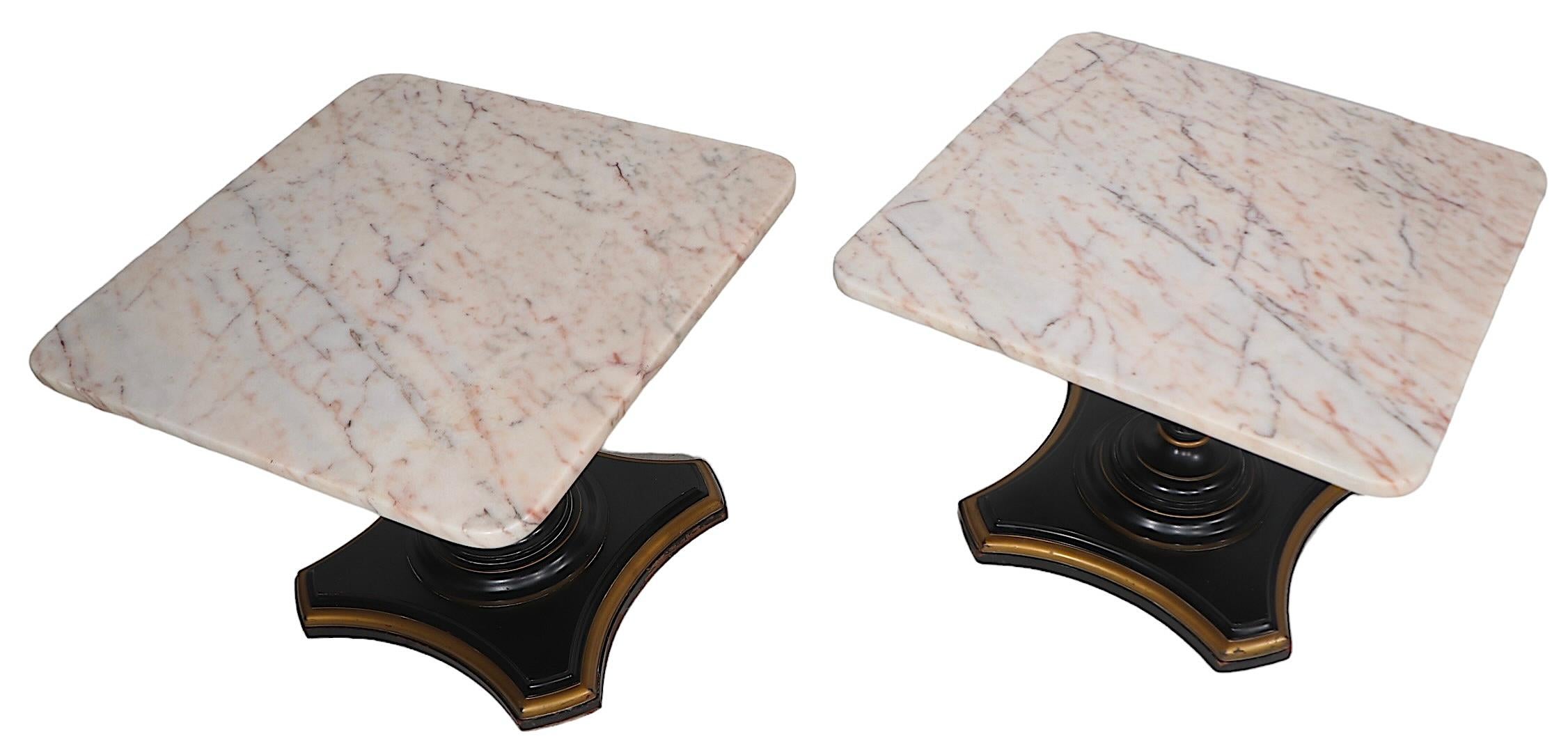 Pr. Marble Top  Neo Classical Hollywood Regency Side End Tables c 1940-1960's For Sale 5