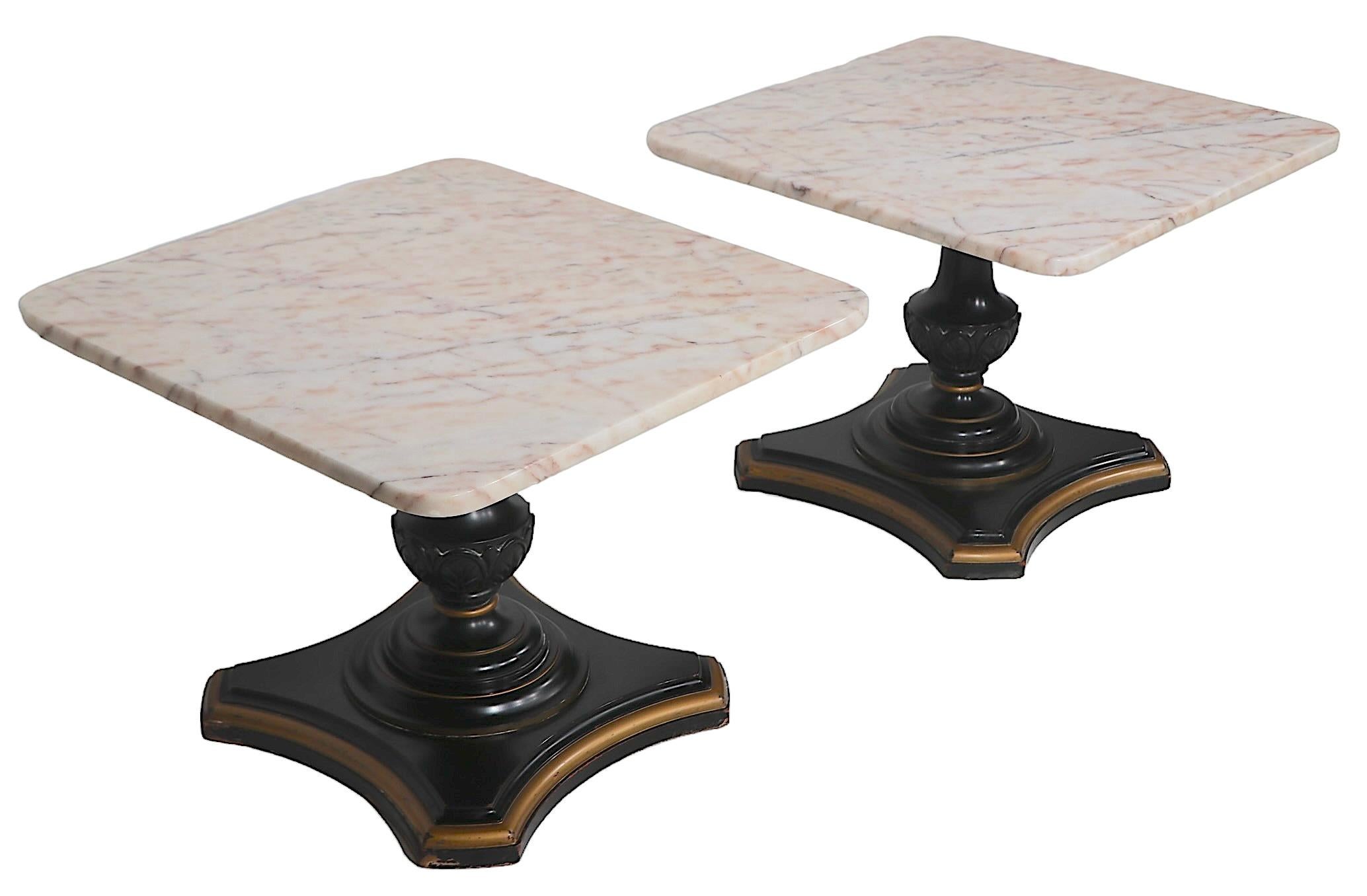 Portuguese Pr. Marble Top  Neo Classical Hollywood Regency Side End Tables c 1940-1960's For Sale