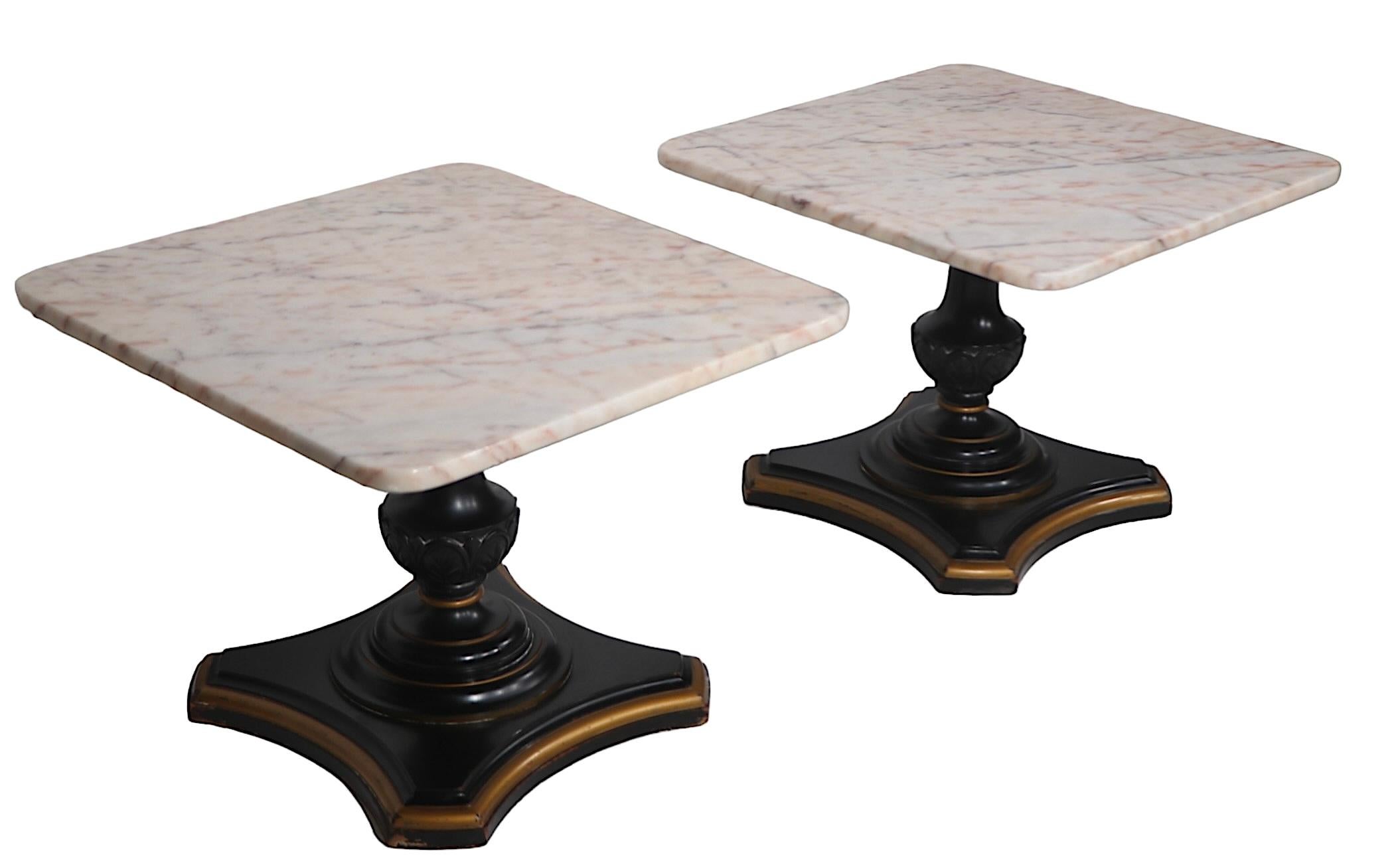Pr. Marble Top  Neo Classical Hollywood Regency Side End Tables c 1940-1960's In Good Condition For Sale In New York, NY