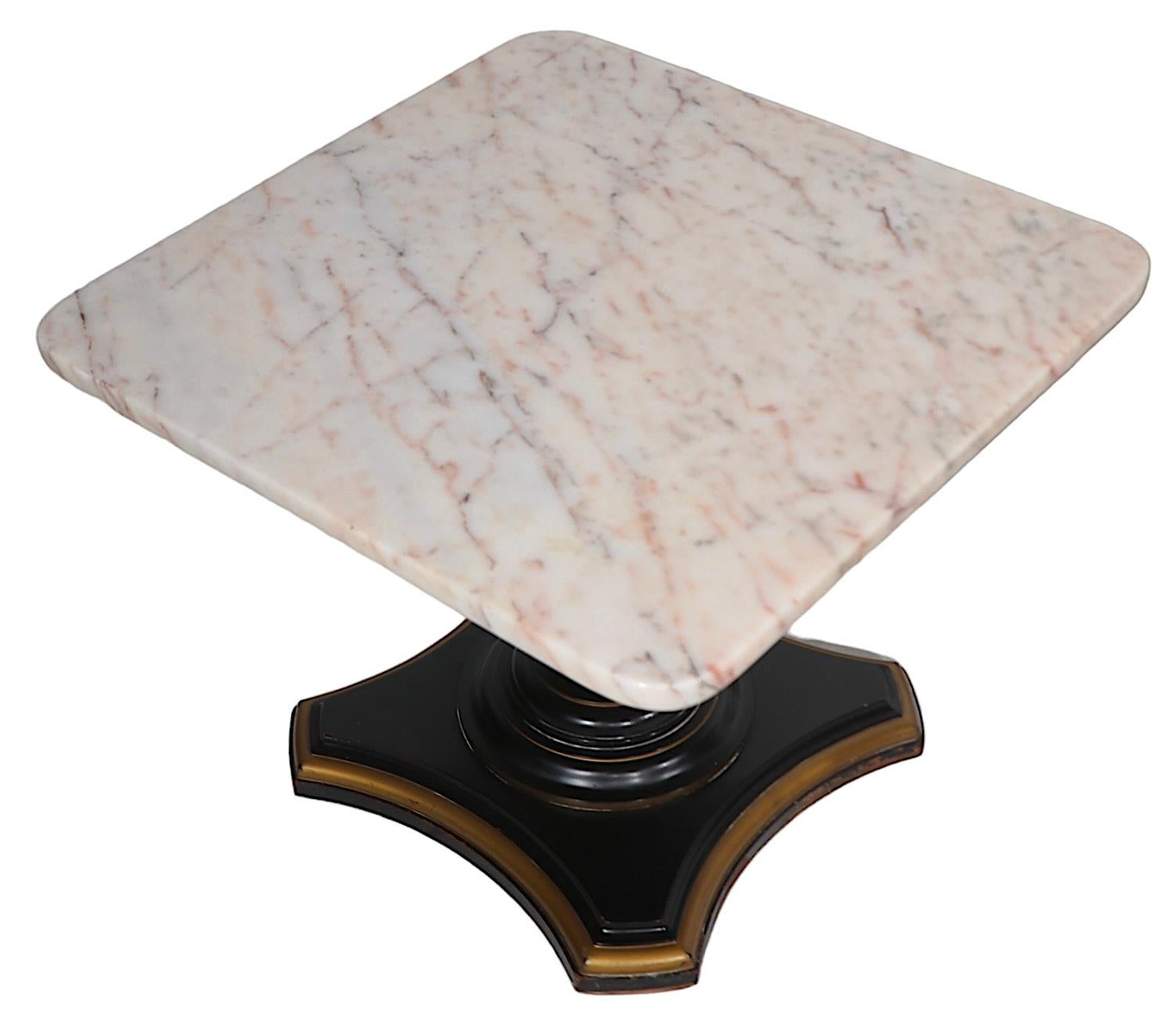 Pr. Marble Top  Neo Classical Hollywood Regency Side End Tables c 1940-1960's For Sale 2