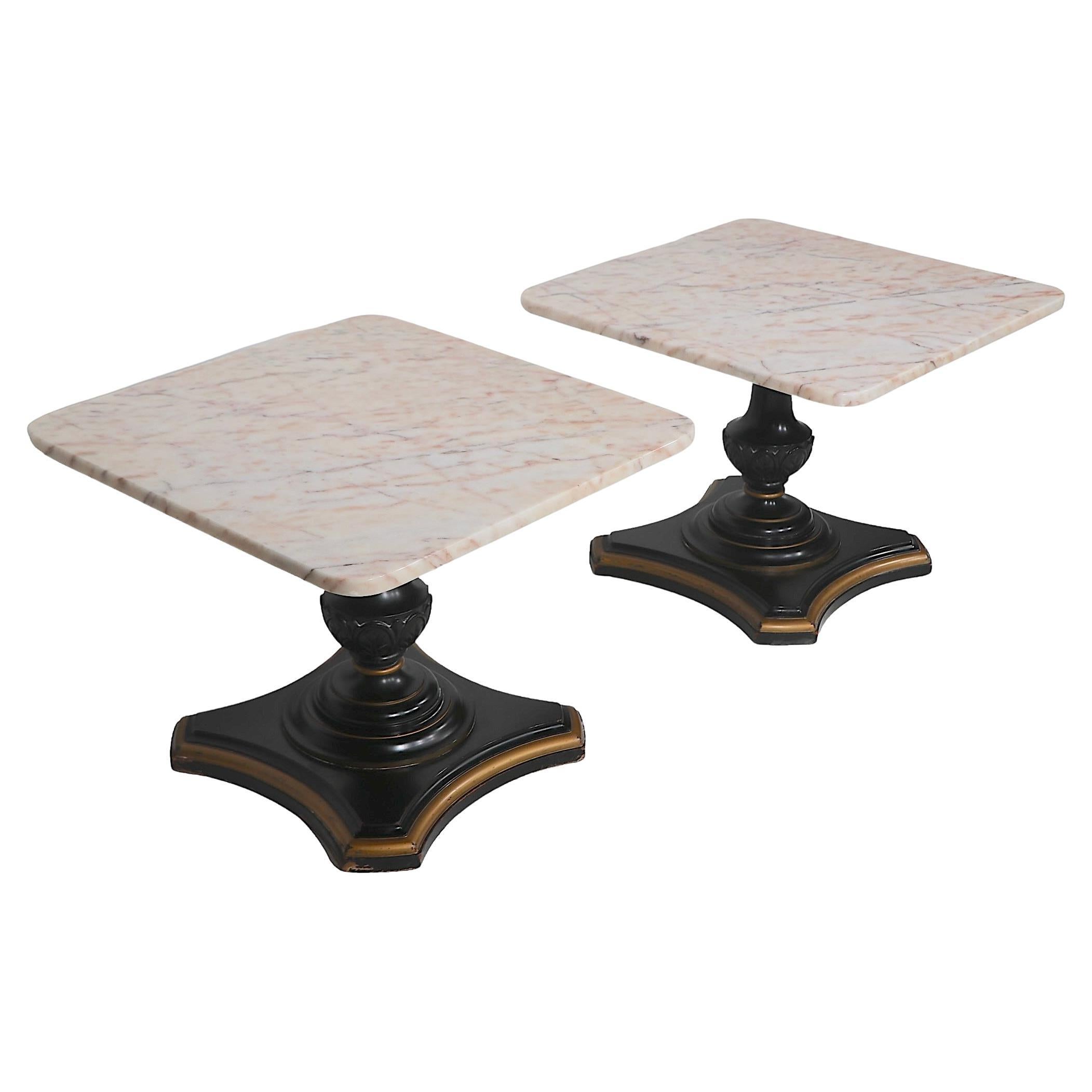 Pr. Marble Top  Neo Classical Hollywood Regency Side End Tables c 1940-1960's For Sale
