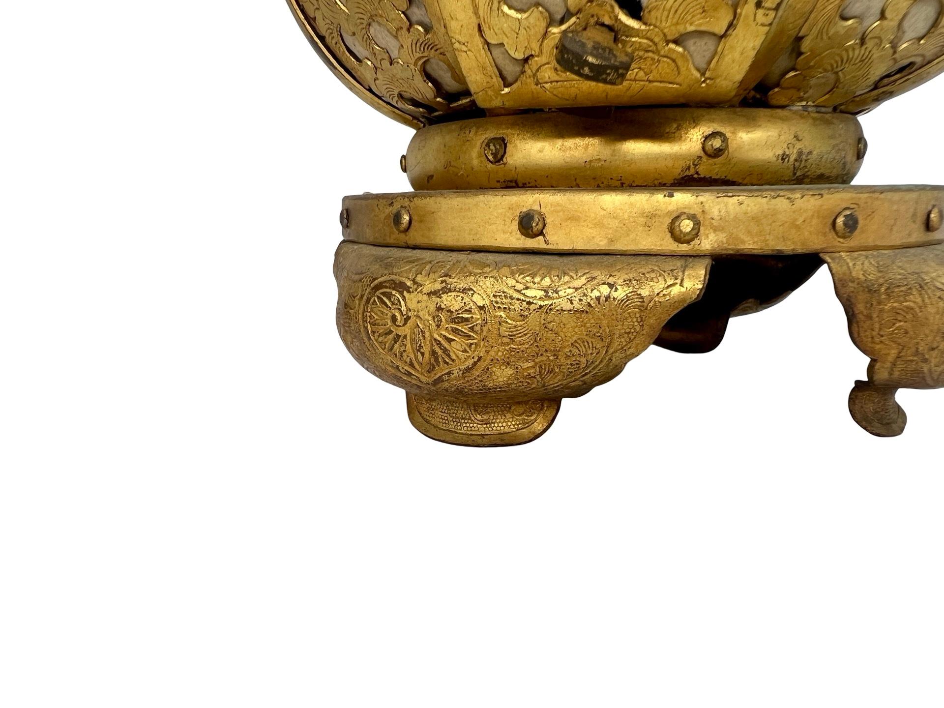 Pr, Meiji Period Japanese Gilt Bronze & Parchment Pierced Lanterns Hang Or Table For Sale 5
