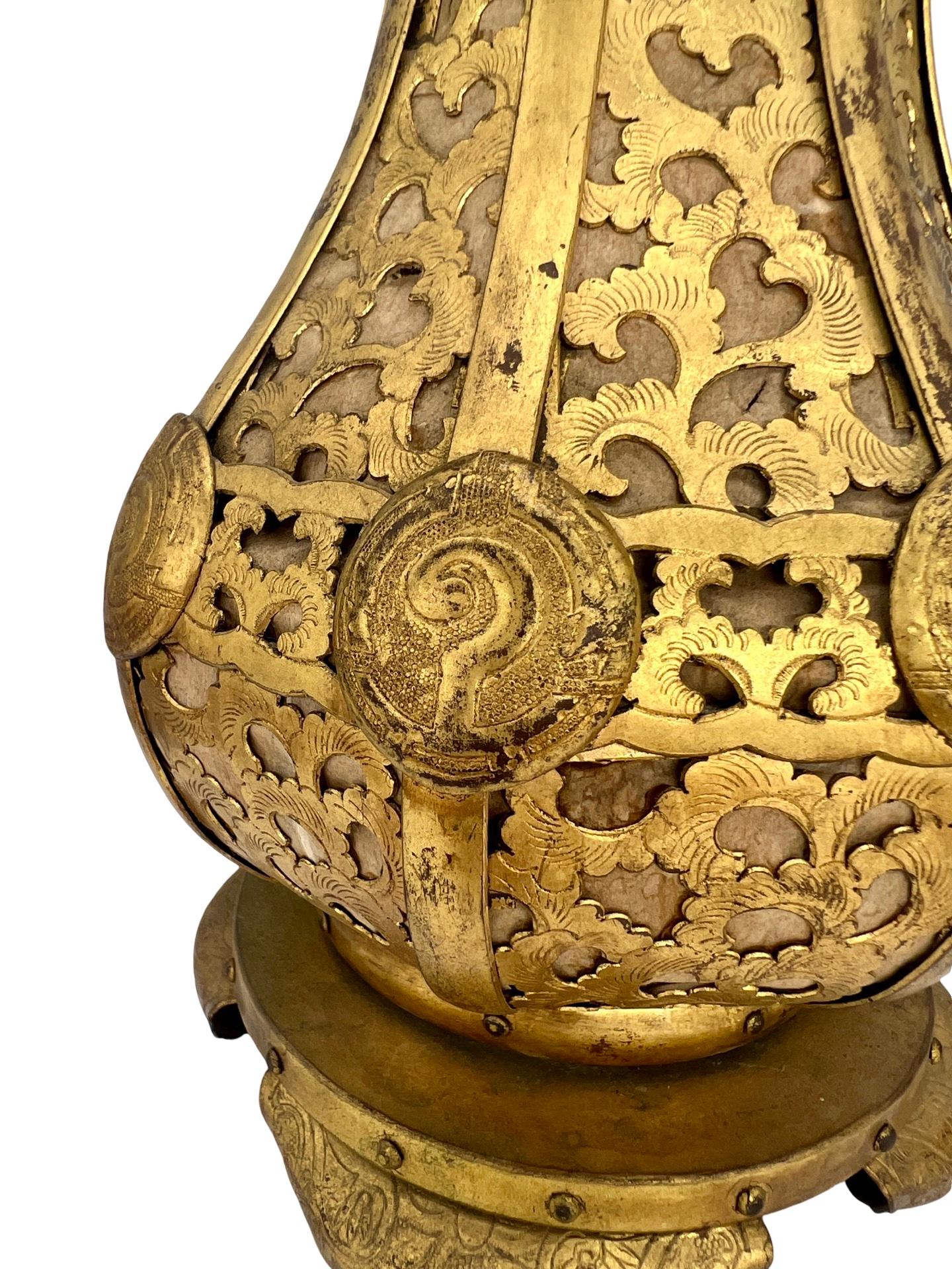 Pr, Meiji Period Japanese Gilt Bronze & Parchment Pierced Lanterns Hang Or Table For Sale 7