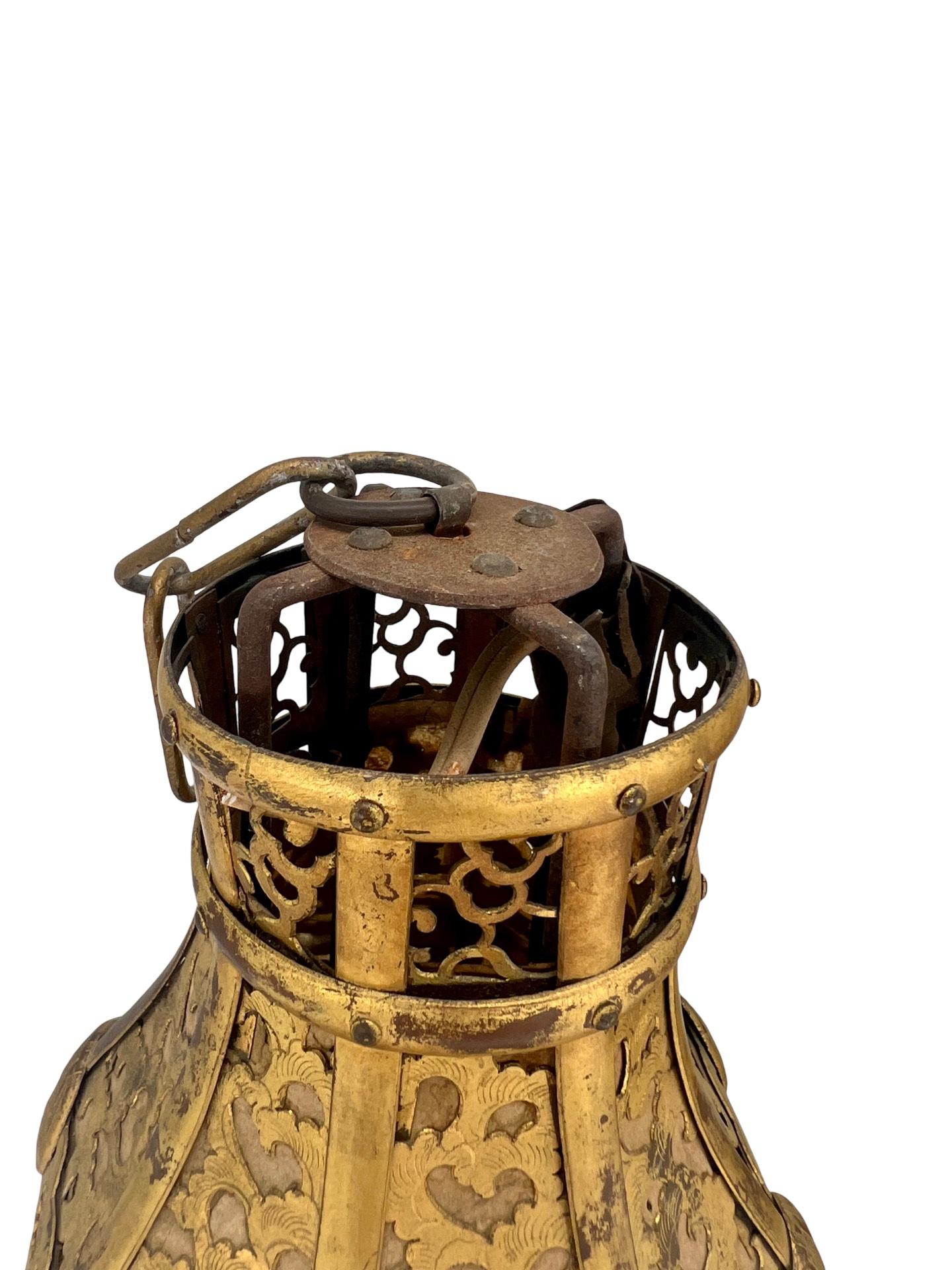 Pr, Meiji Period Japanese Gilt Bronze & Parchment Pierced Lanterns Hang Or Table For Sale 8