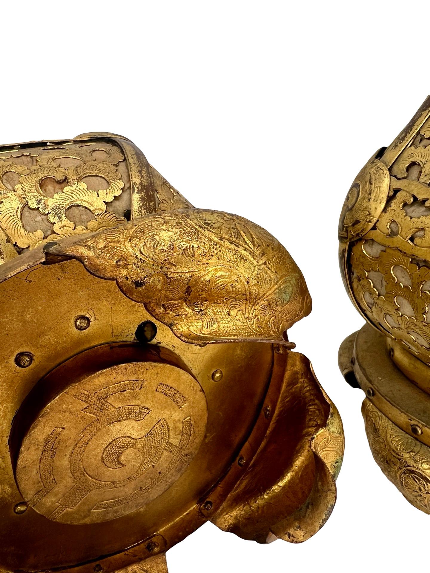 Pr, Meiji Period Japanese Gilt Bronze & Parchment Pierced Lanterns Hang Or Table For Sale 9