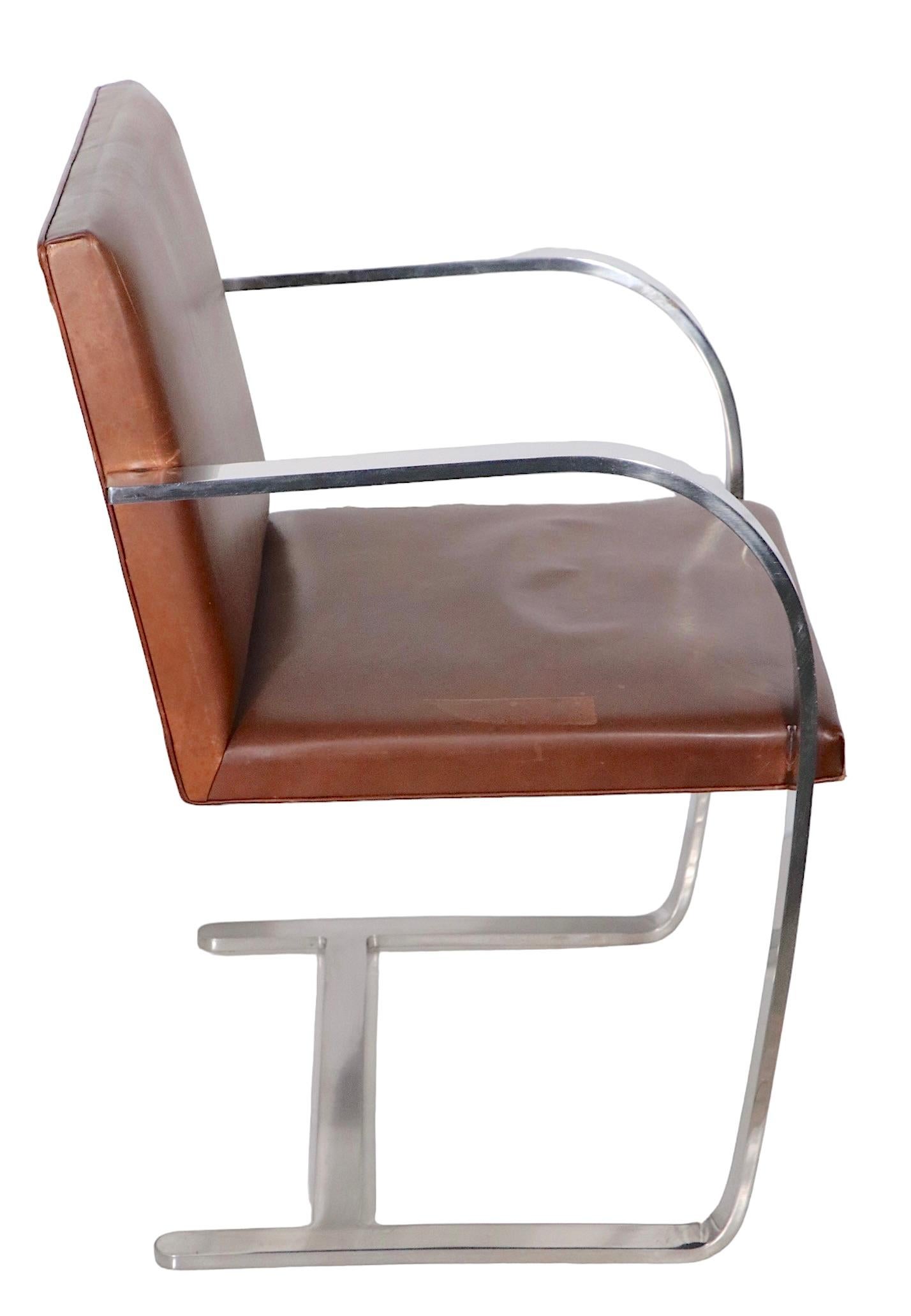 Pr. Meis Van Der Rohe Designed Brno Chairs by Knoll in Brown Leather 3