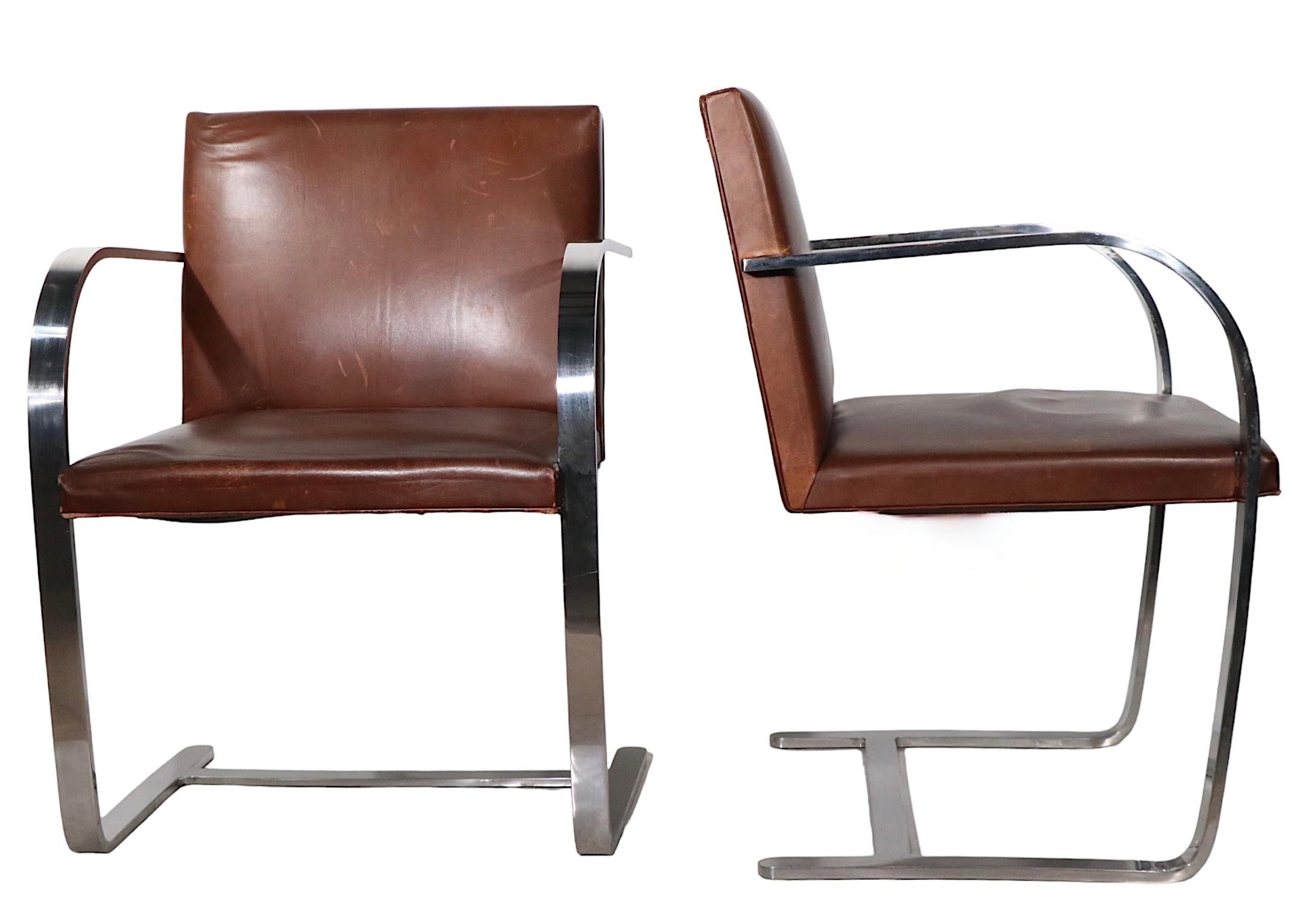 Pr. Meis Van Der Rohe Designed Brno Chairs by Knoll in Brown Leather 4