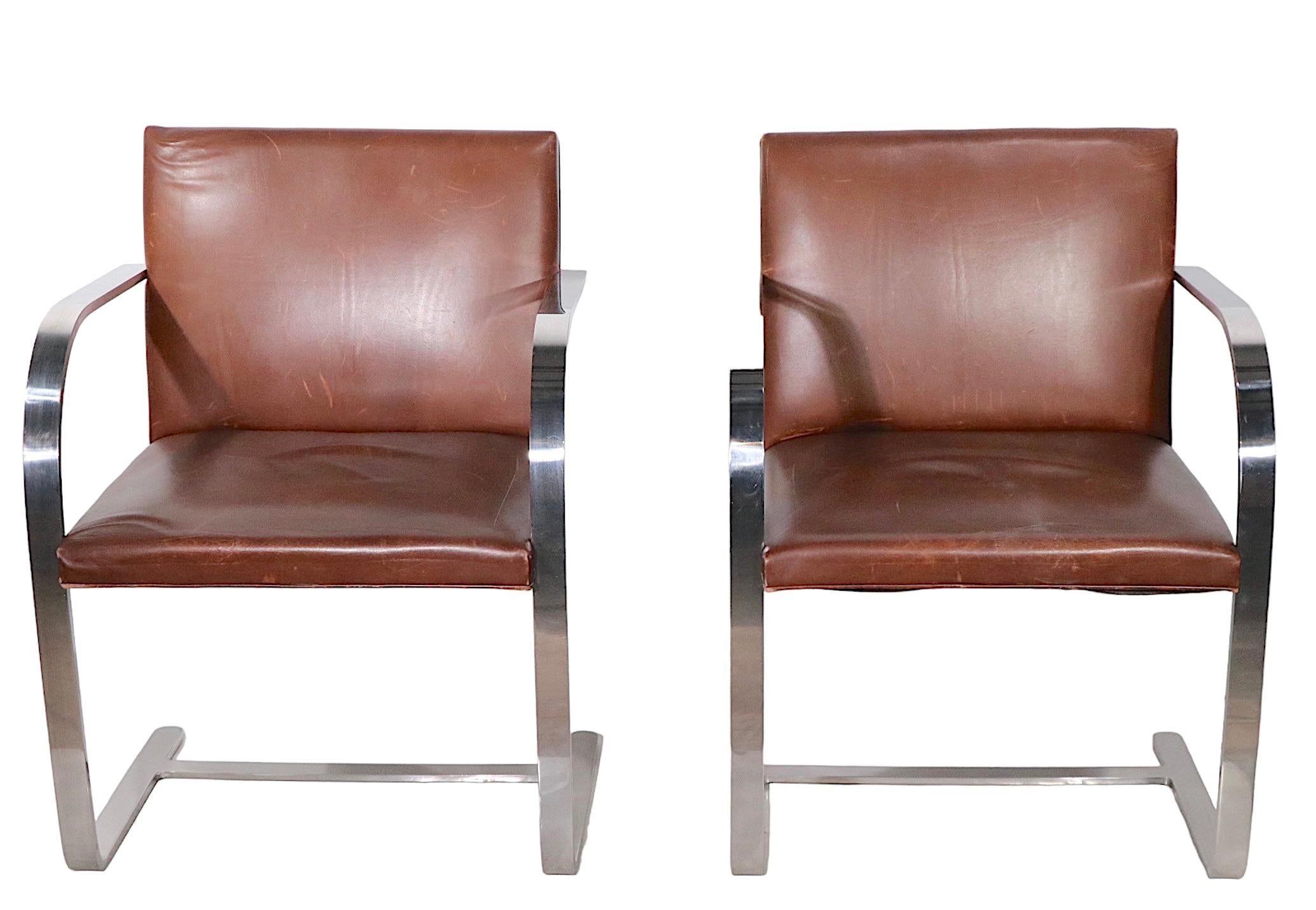 Pr. Meis Van Der Rohe Designed Brno Chairs by Knoll in Brown Leather 7