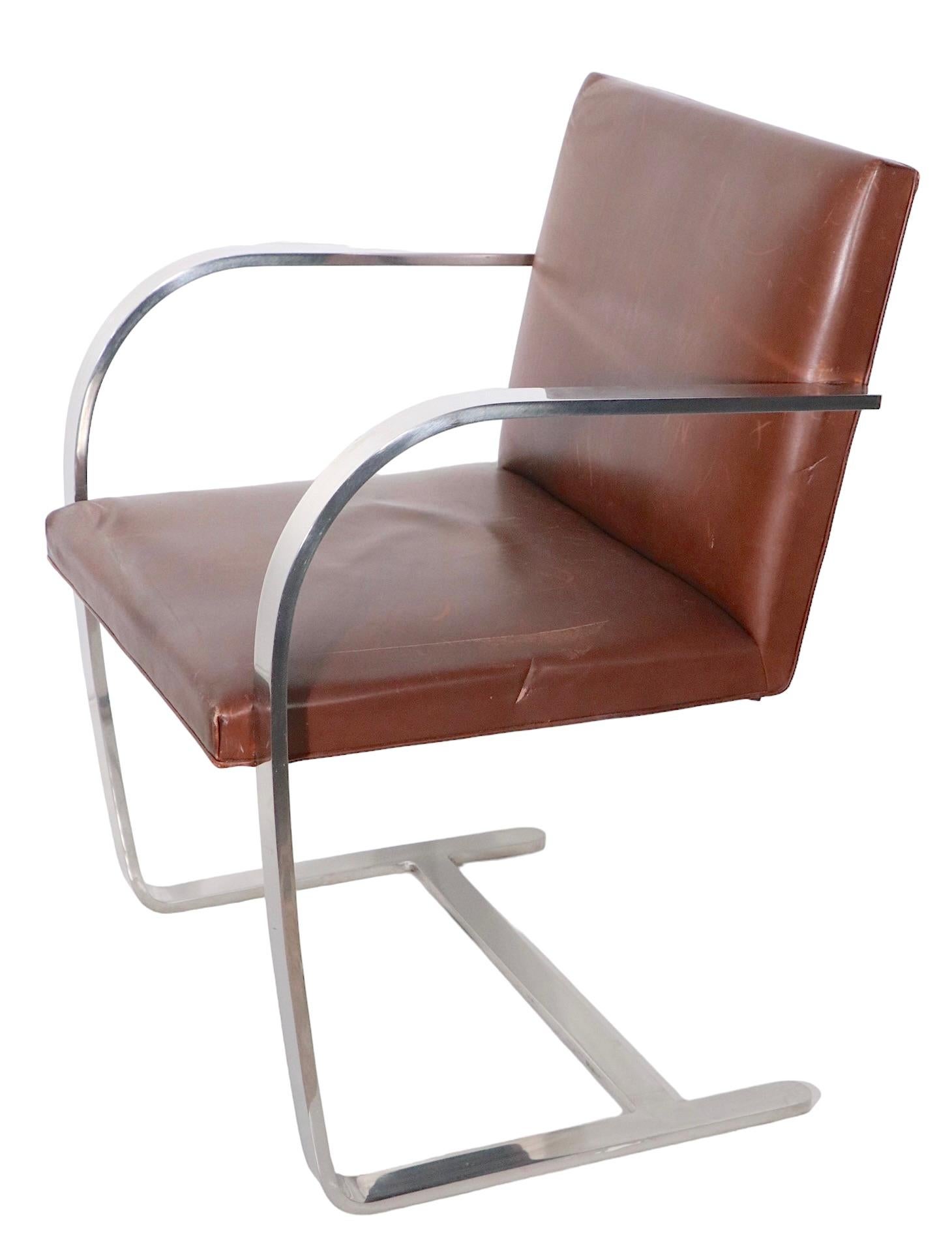 Pr. Meis Van Der Rohe Designed Brno Chairs by Knoll in Brown Leather 8
