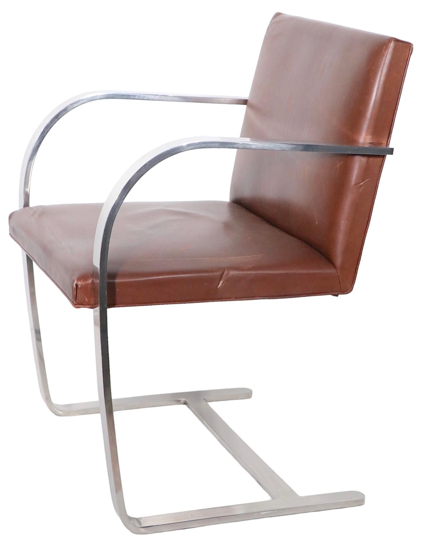 Pr. Meis Van Der Rohe Designed Brno Chairs by Knoll in Brown Leather 10