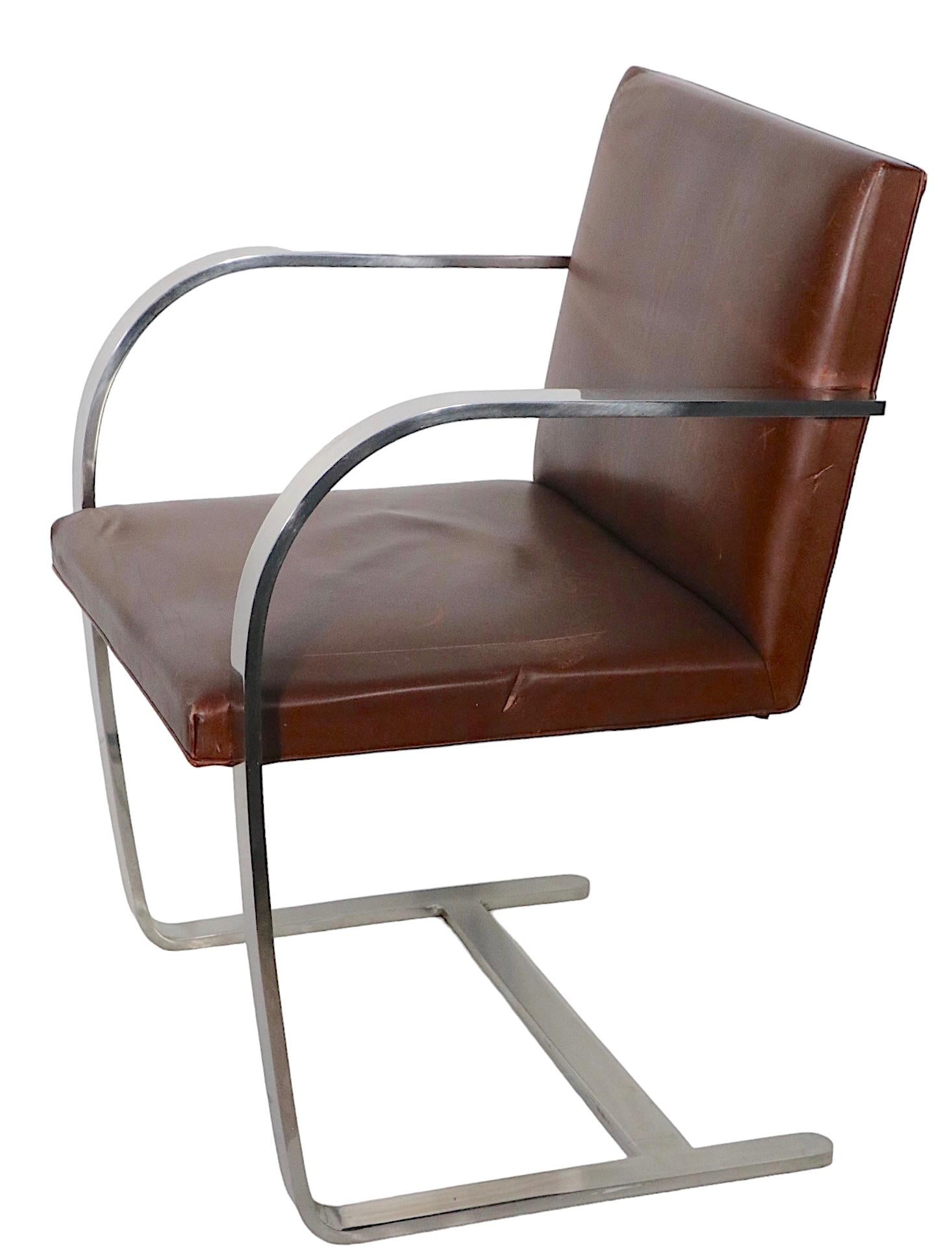 Pr. Meis Van Der Rohe Designed Brno Chairs by Knoll in Brown Leather 11