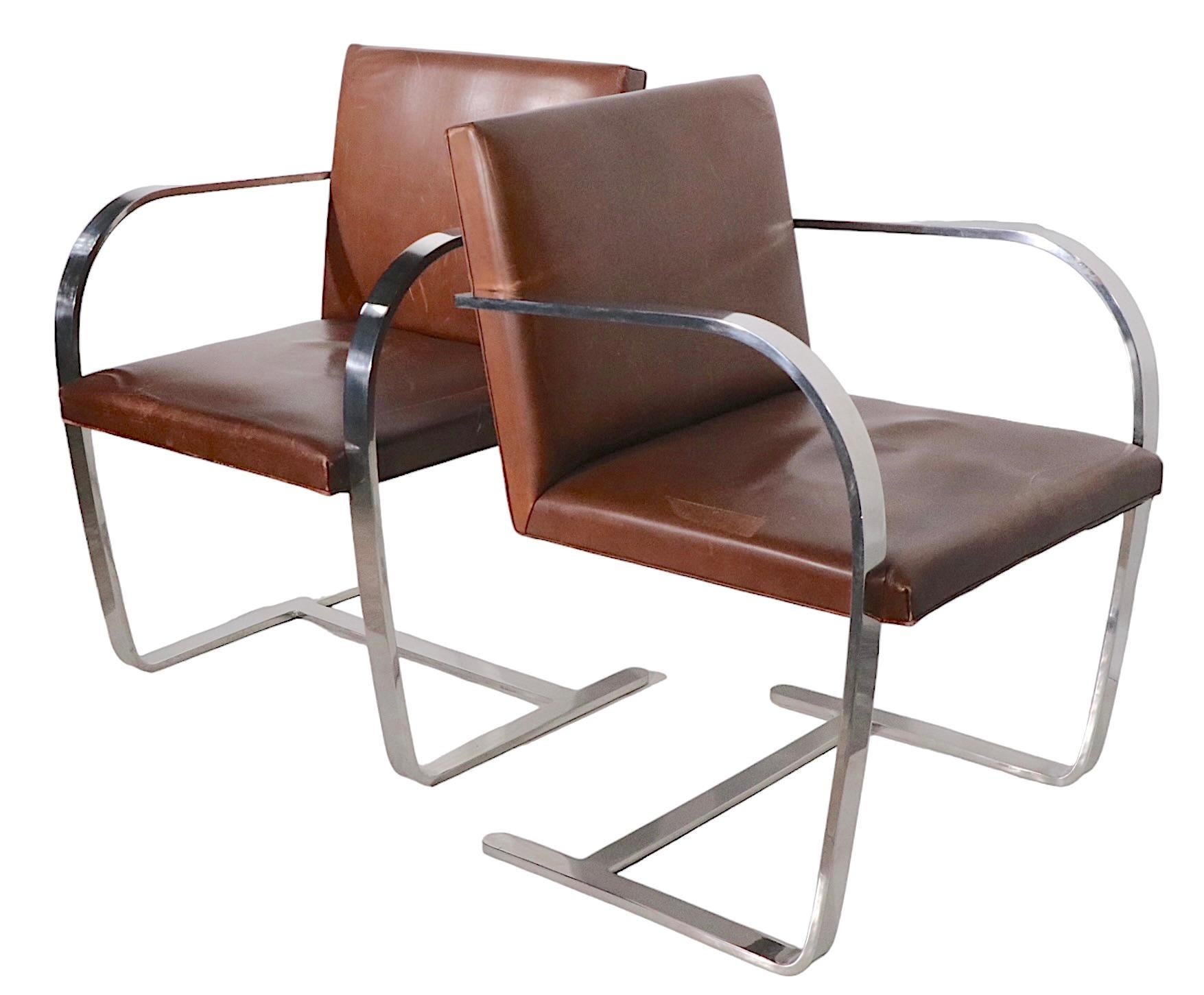 20th Century Pr. Meis Van Der Rohe Designed Brno Chairs by Knoll in Brown Leather