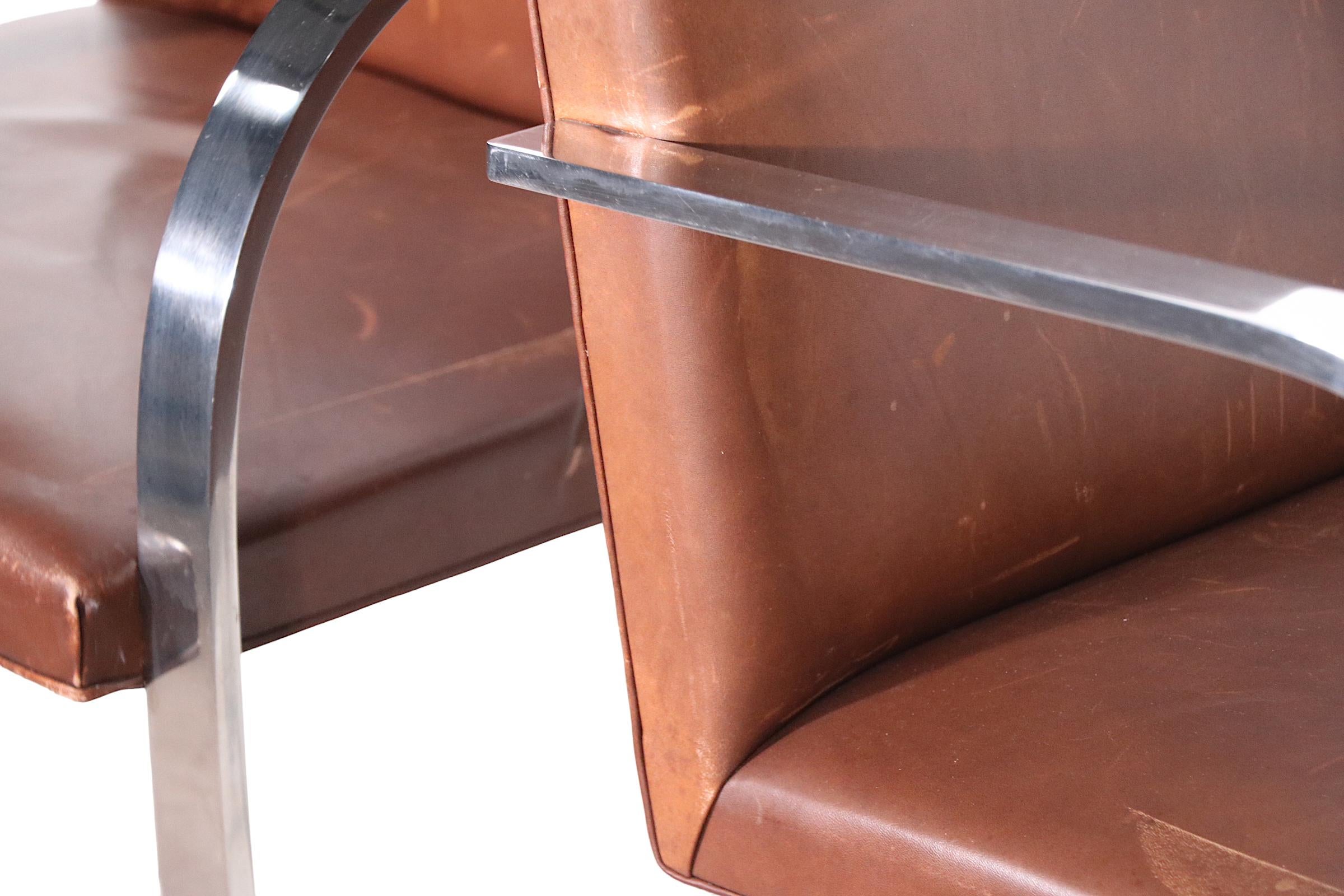 Pr. Meis Van Der Rohe Designed Brno Chairs by Knoll in Brown Leather 1