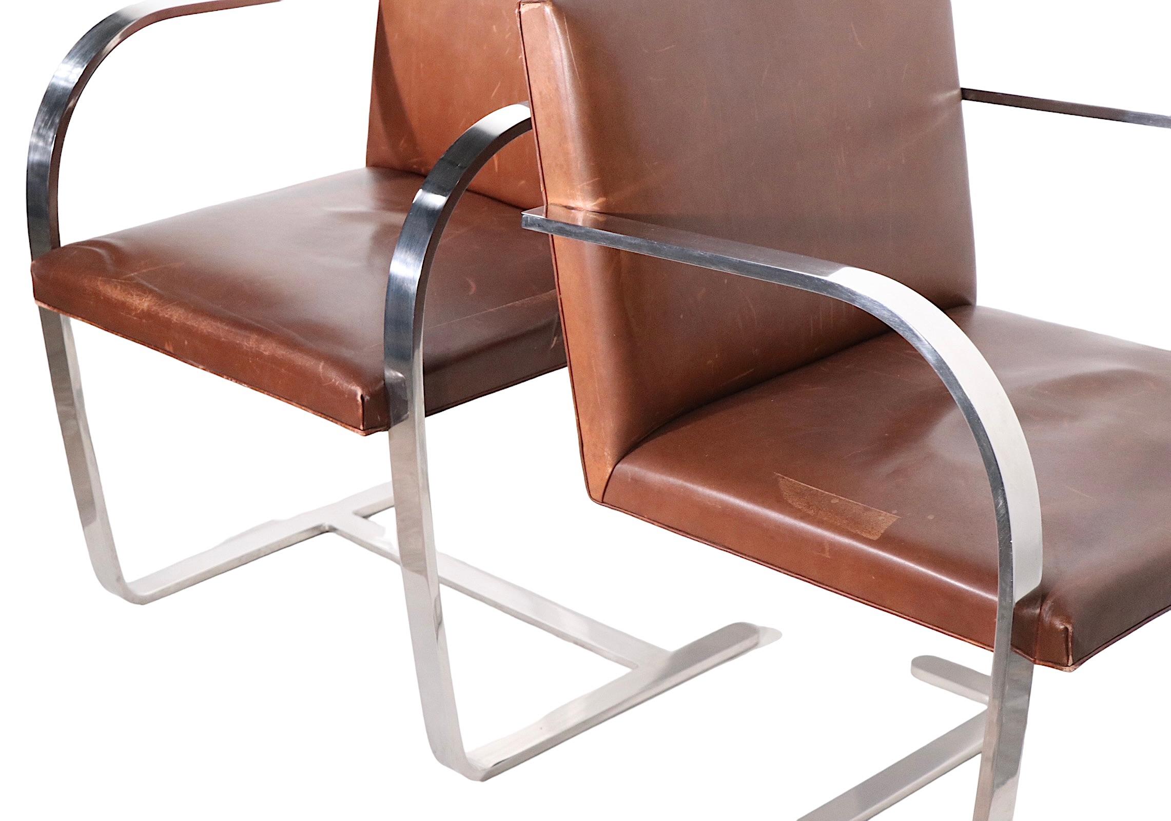 Pr. Meis Van Der Rohe Designed Brno Chairs by Knoll in Brown Leather 2