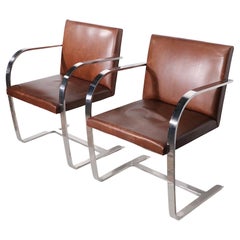 Pr. Meis Van Der Rohe entworfene Brünner Stühle von Knoll aus braunem Leder