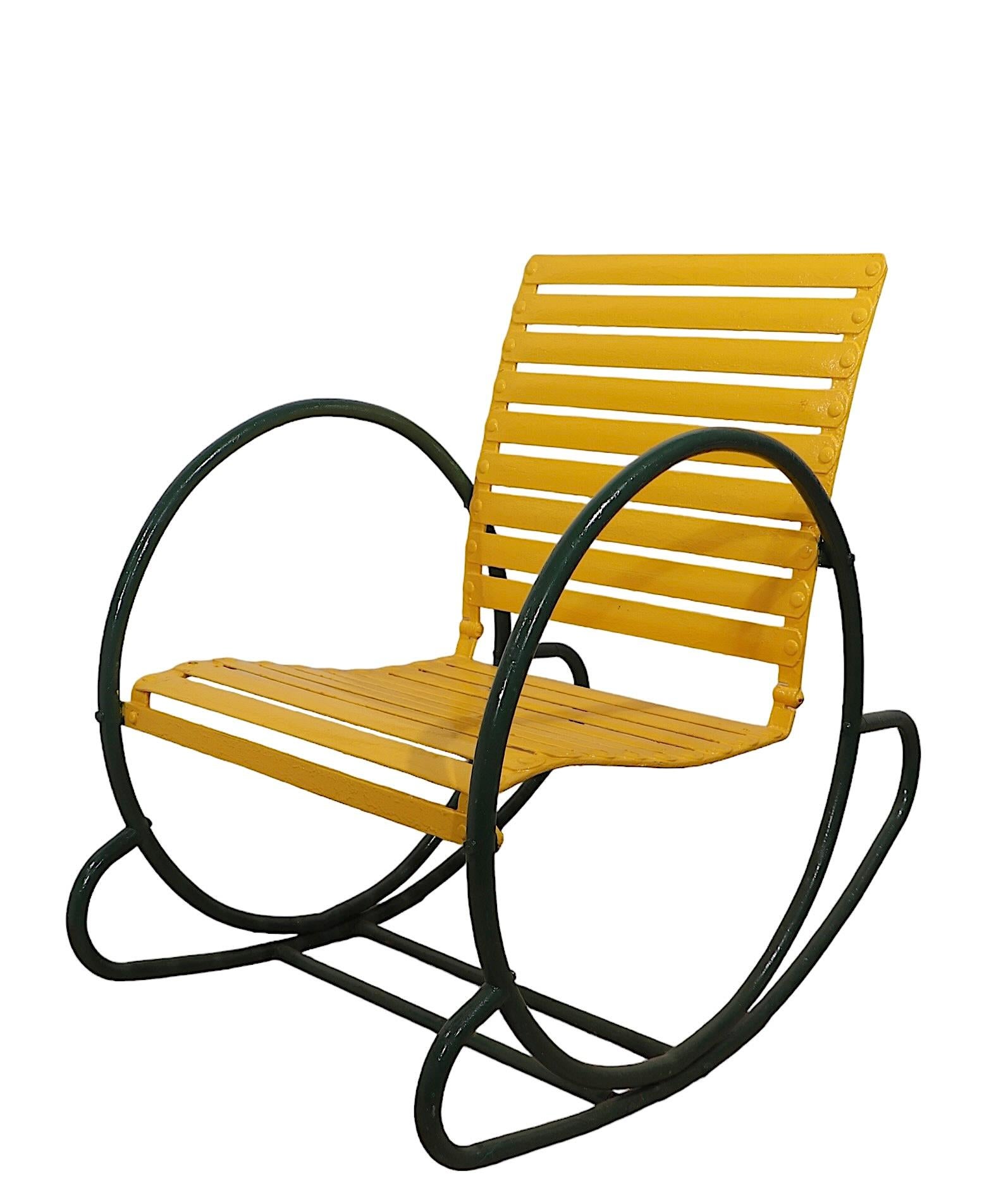 Pr.  Metal Art Deco Hoop Garden Patio Poolside  Rocking Chairs c. 1930's 5