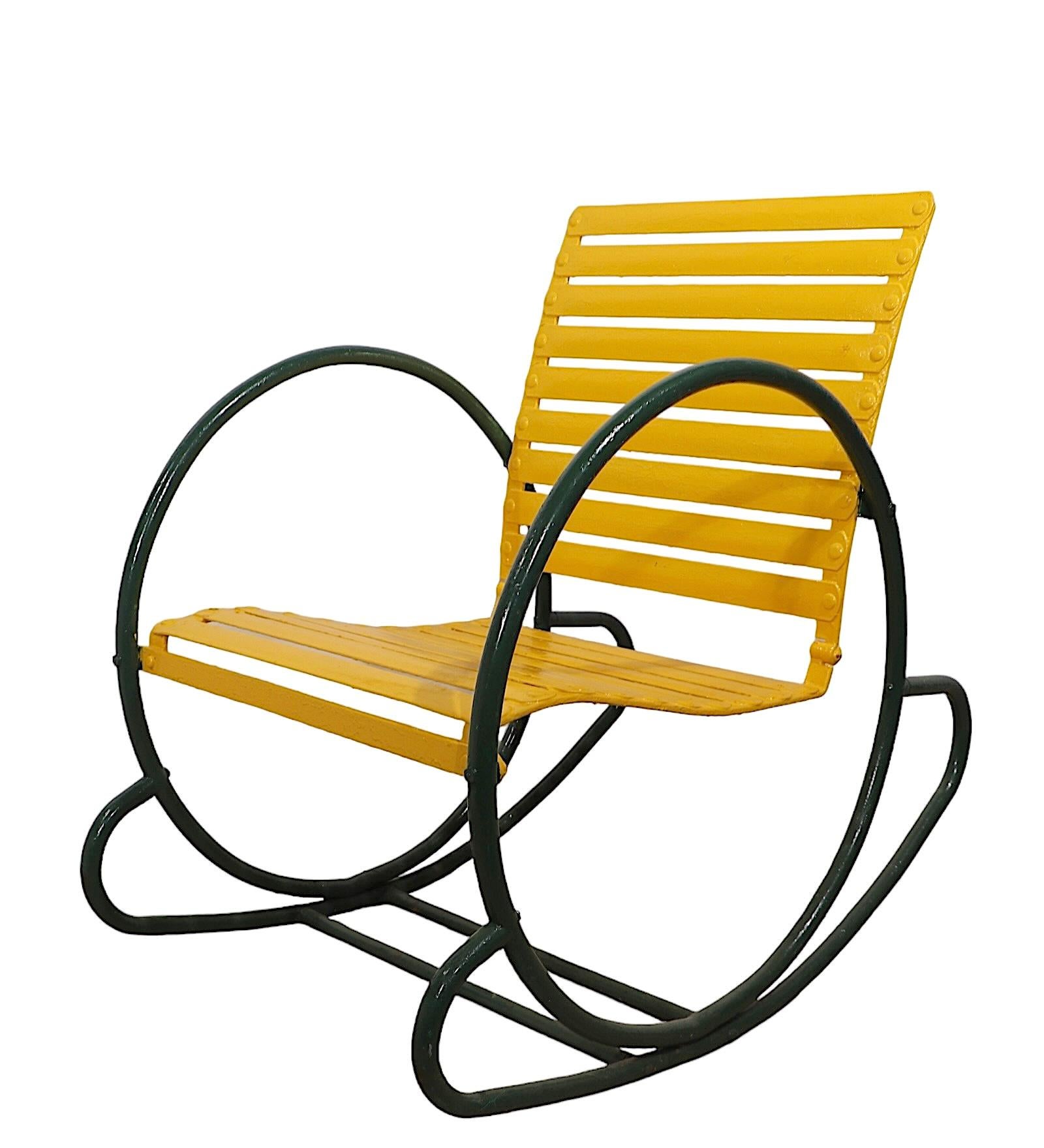 Pr.  Metal Art Deco Hoop Garden Patio Poolside  Rocking Chairs c. 1930's 7
