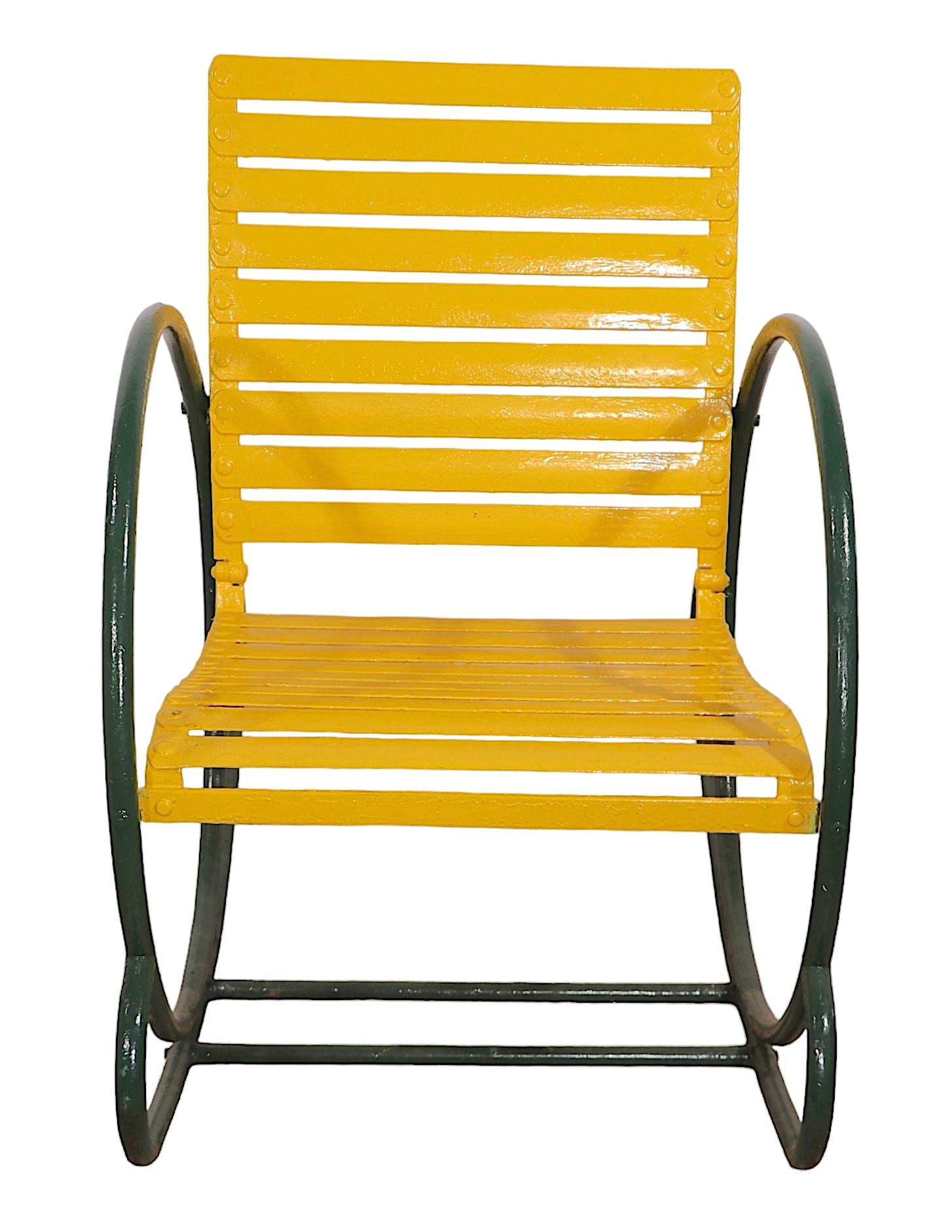 20th Century Pr.  Metal Art Deco Hoop Garden Patio Poolside  Rocking Chairs c. 1930's