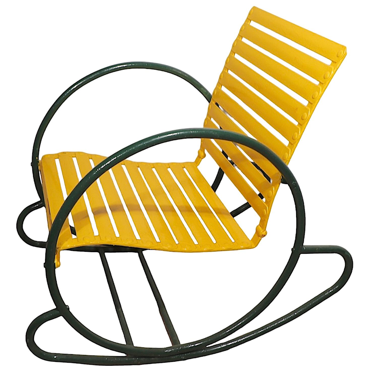 Pr.  Metal Art Deco Hoop Garden Patio Poolside  Rocking Chairs c. 1930's 1