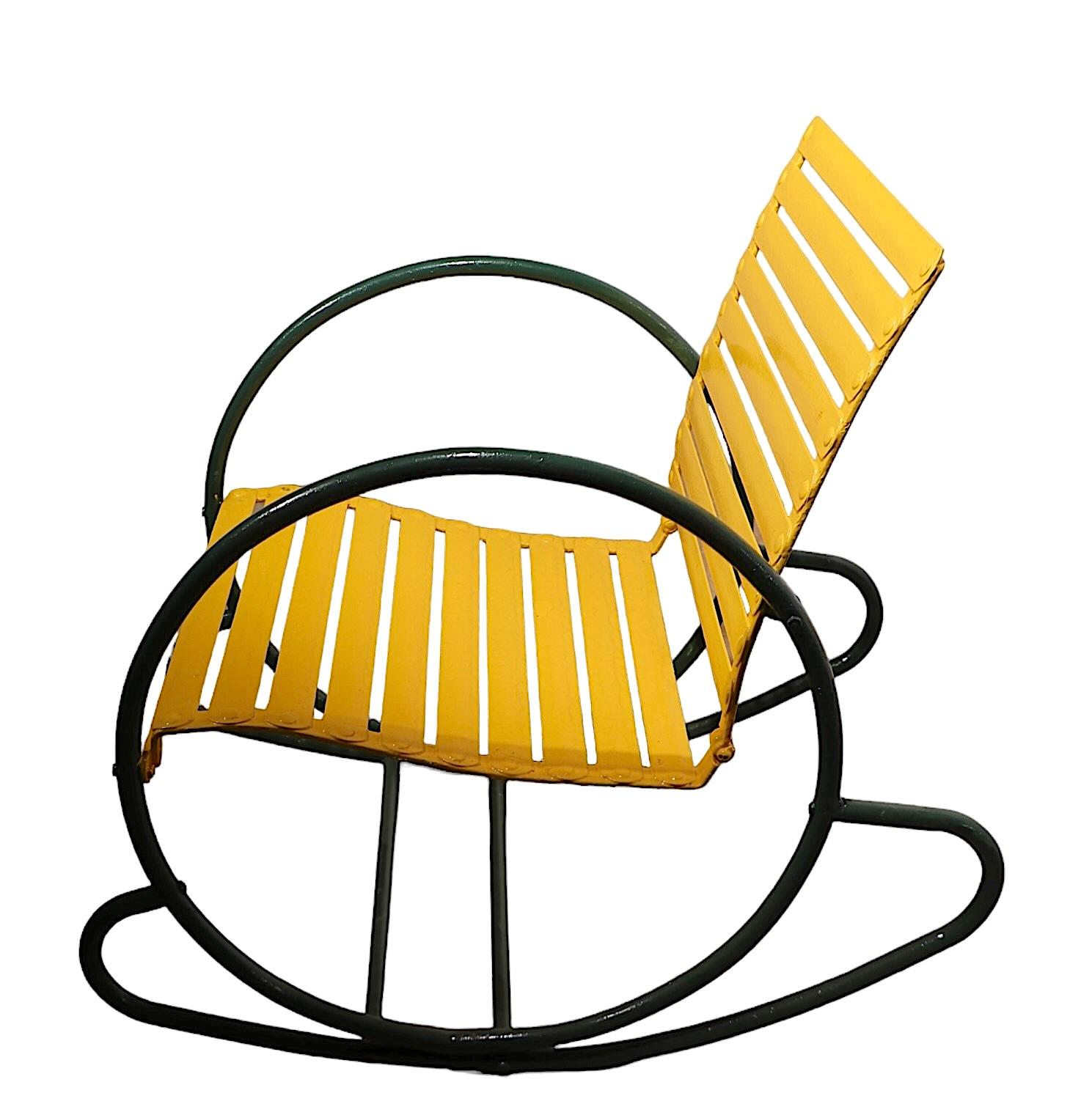 Pr.  Metal Art Deco Hoop Garden Patio Poolside  Rocking Chairs c. 1930's 2