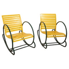 Pr.  Metal Art Deco Hoop Garden Patio Poolside  Rocking Chairs c. 1930's