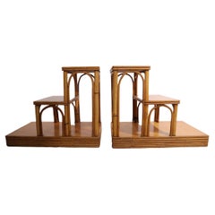 Used Pr Mid Century Art Deco Bamboo Step End Tables by Ficks Reed 