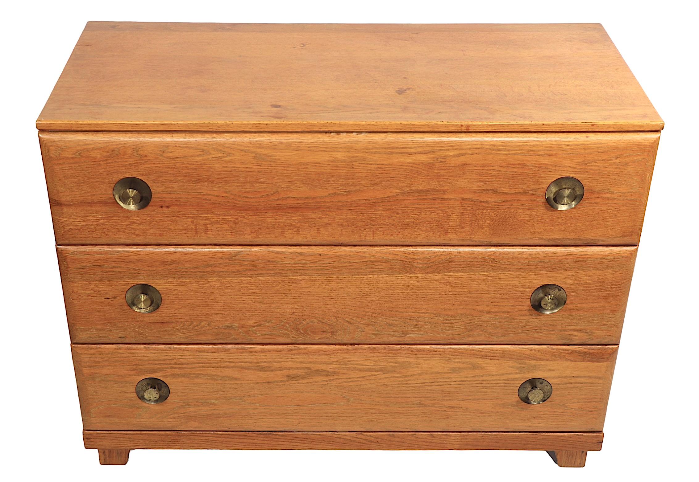 Pr. Mid Century  Bachelors Chests in Cerused Oak with Brass Pulls C 1950's For Sale 6