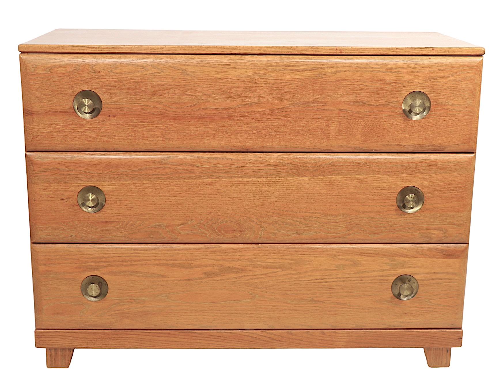 Pr. Mid Century  Bachelors Chests in Cerused Oak with Brass Pulls C 1950's For Sale 8