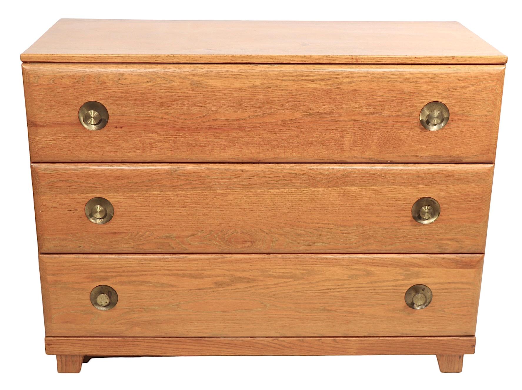 Pr. Mid Century  Bachelors Chests in Cerused Oak with Brass Pulls C 1950's For Sale 9