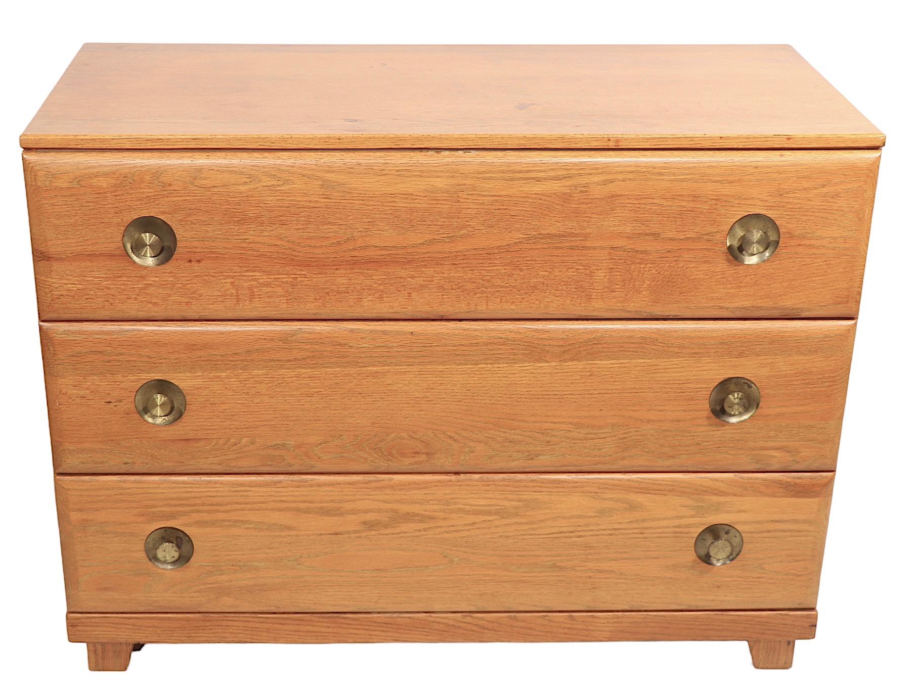 Pr. Mid Century  Bachelors Chests in Cerused Oak with Brass Pulls C 1950's For Sale 10