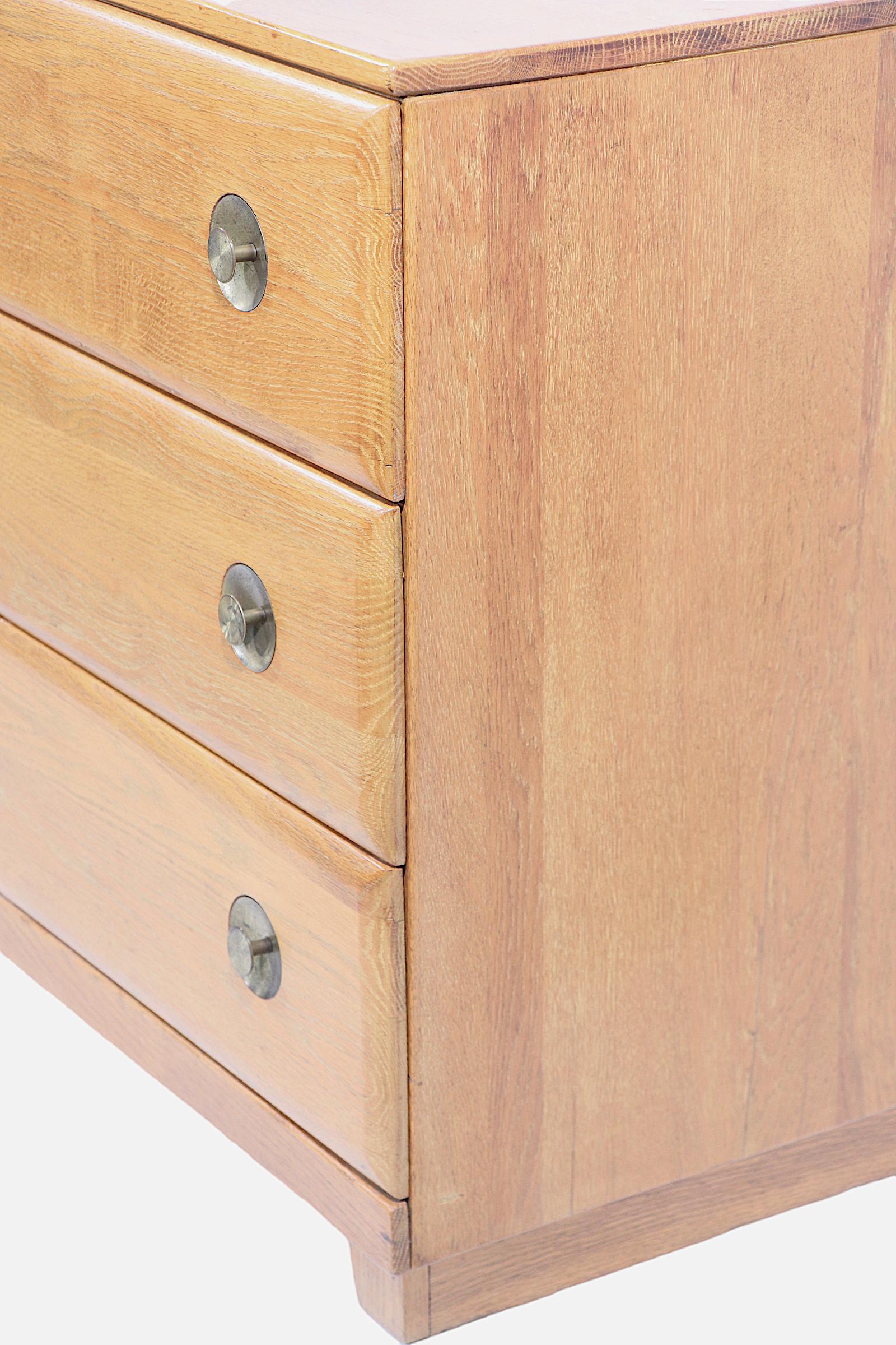 Pr. Mid Century  Bachelors Chests in Cerused Oak with Brass Pulls C 1950's For Sale 11