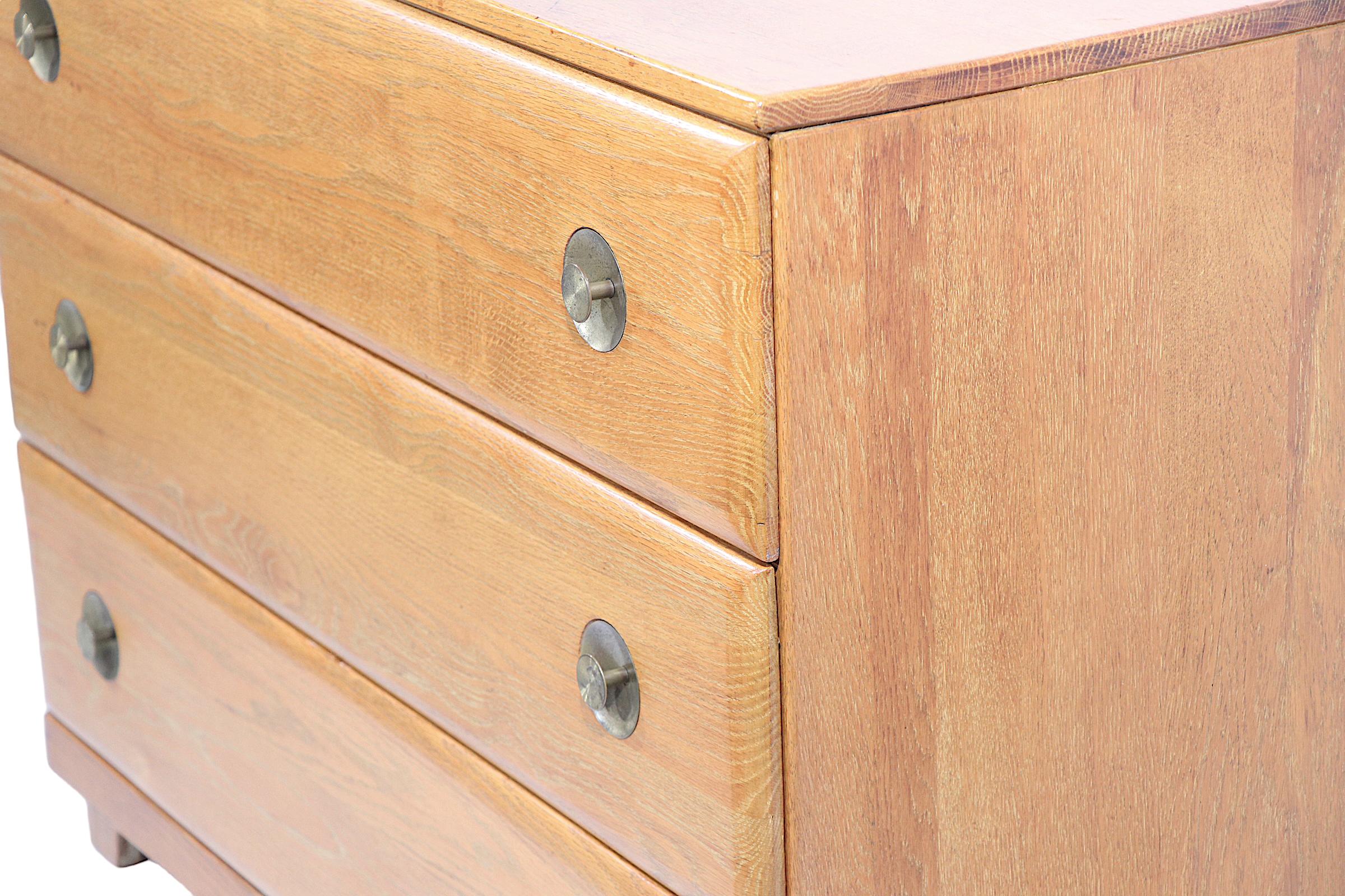 Pr. Mid Century  Bachelors Chests in Cerused Oak with Brass Pulls C 1950's For Sale 12
