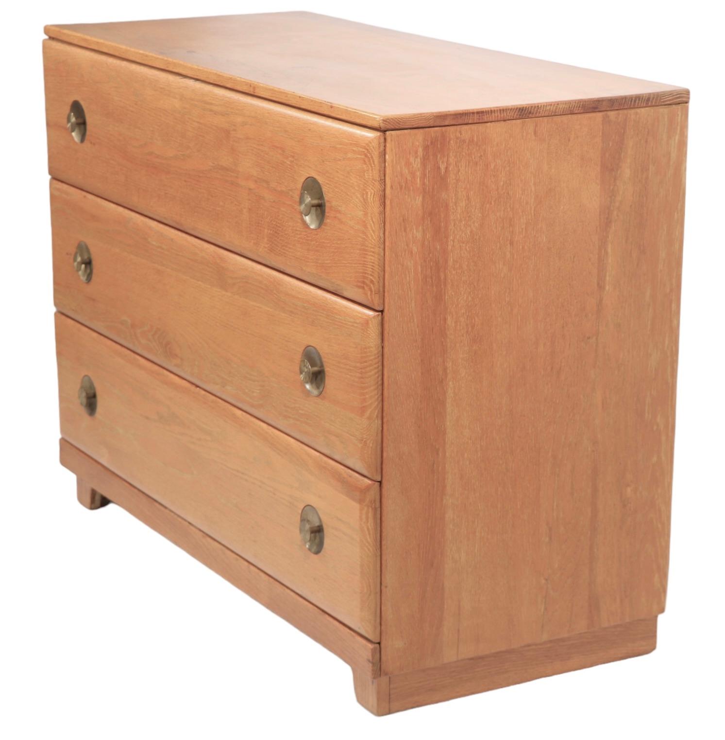 Pr. Mid Century  Bachelors Chests in Cerused Oak with Brass Pulls C 1950's For Sale 13