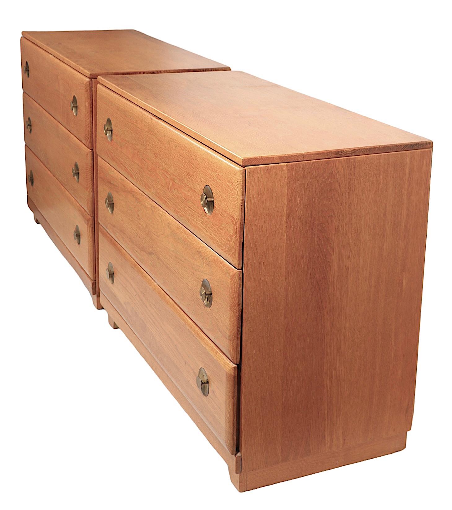 Pr. Mid Century  Bachelors Chests in Cerused Oak with Brass Pulls C 1950's For Sale 3