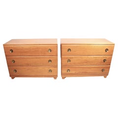 Pr. Mid Century  Bachelors Chests in Cerused Oak with Brass Pulls C 1950's