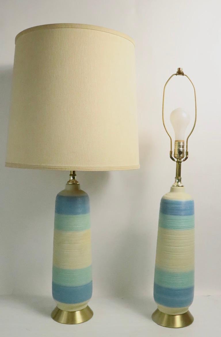 Pair of Mid Century Banded Ceramic Table Lamps For Sale 10