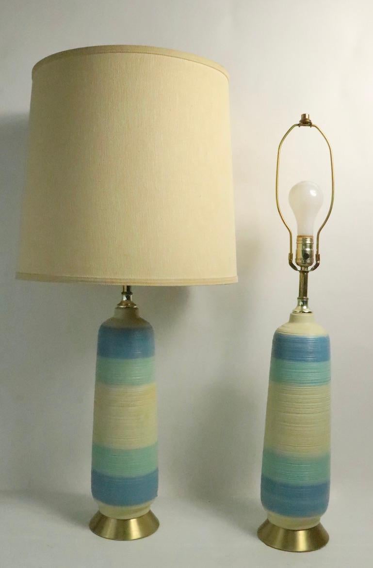 Pair of Mid Century Banded Ceramic Table Lamps For Sale 11