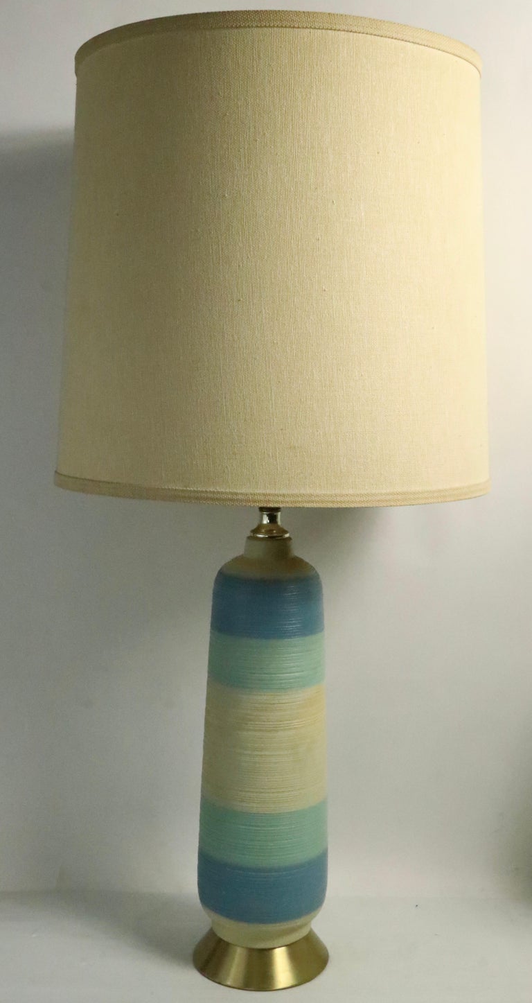 Pair of Mid Century Banded Ceramic Table Lamps For Sale 12