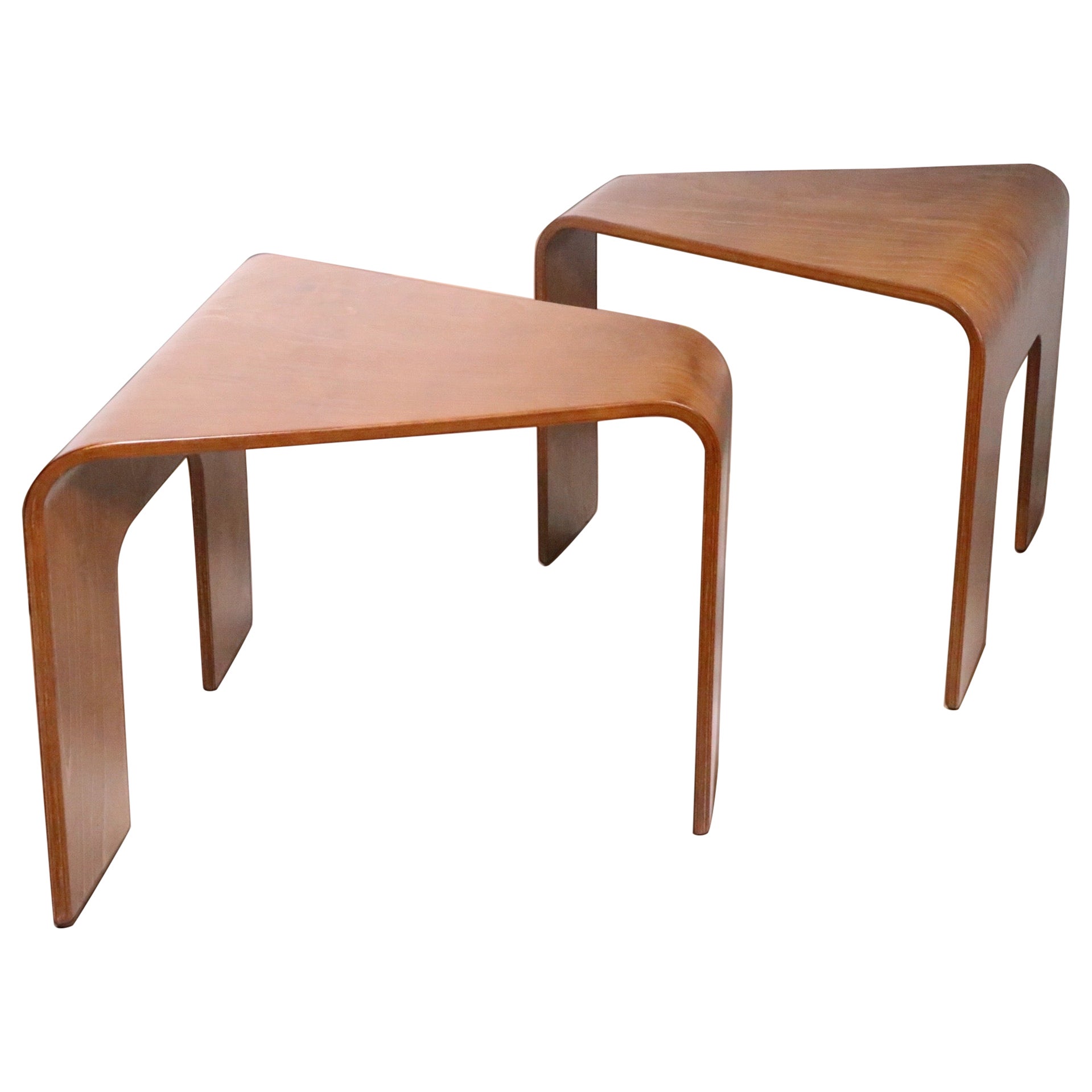 Pr. Mid Century Bent Plywood End Tables by Ekornes Made in Norway c. 1970's