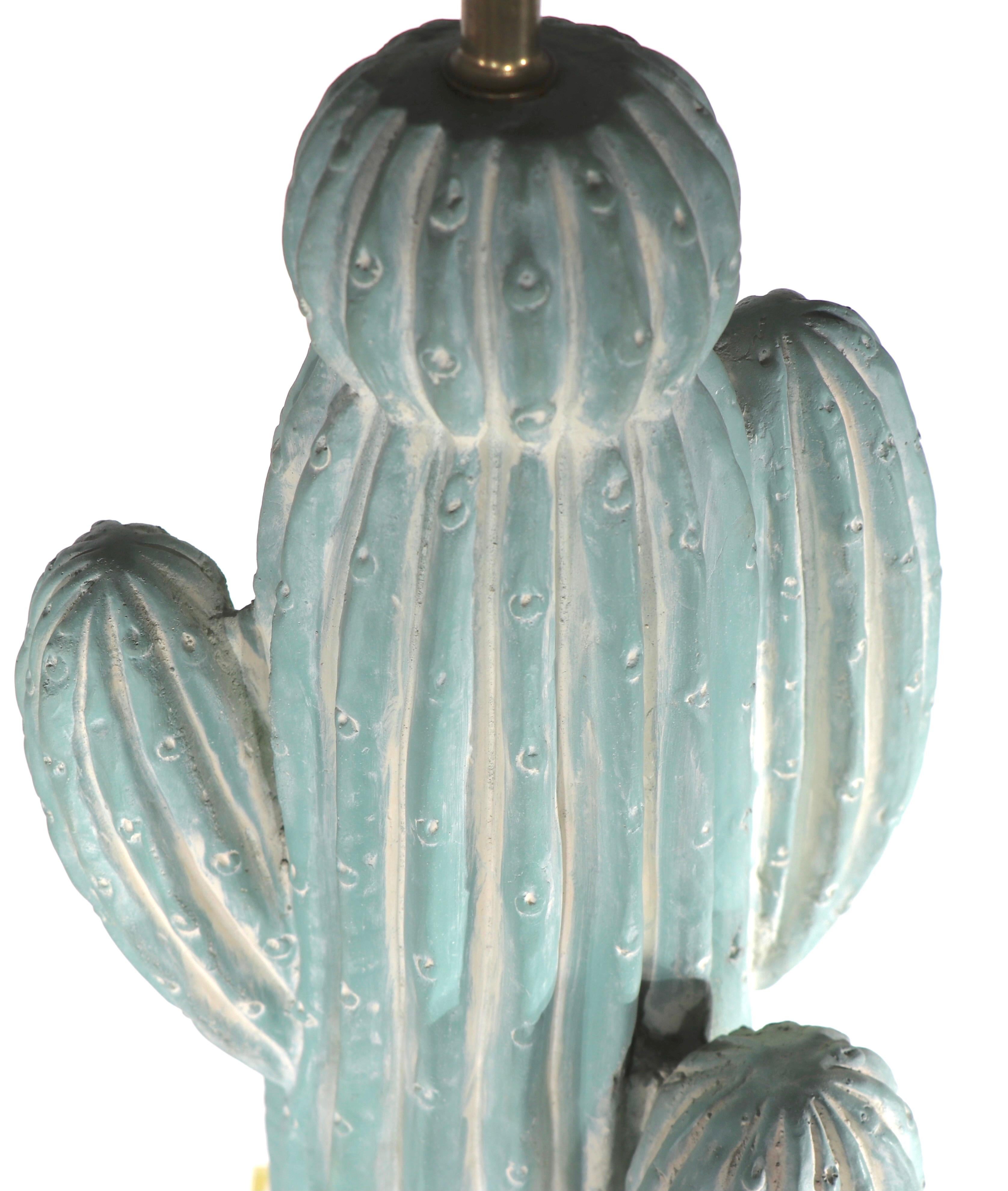 Pr. Mid Century Cast Plaster Cactus Table Lamps by Bon Art In Good Condition For Sale In New York, NY