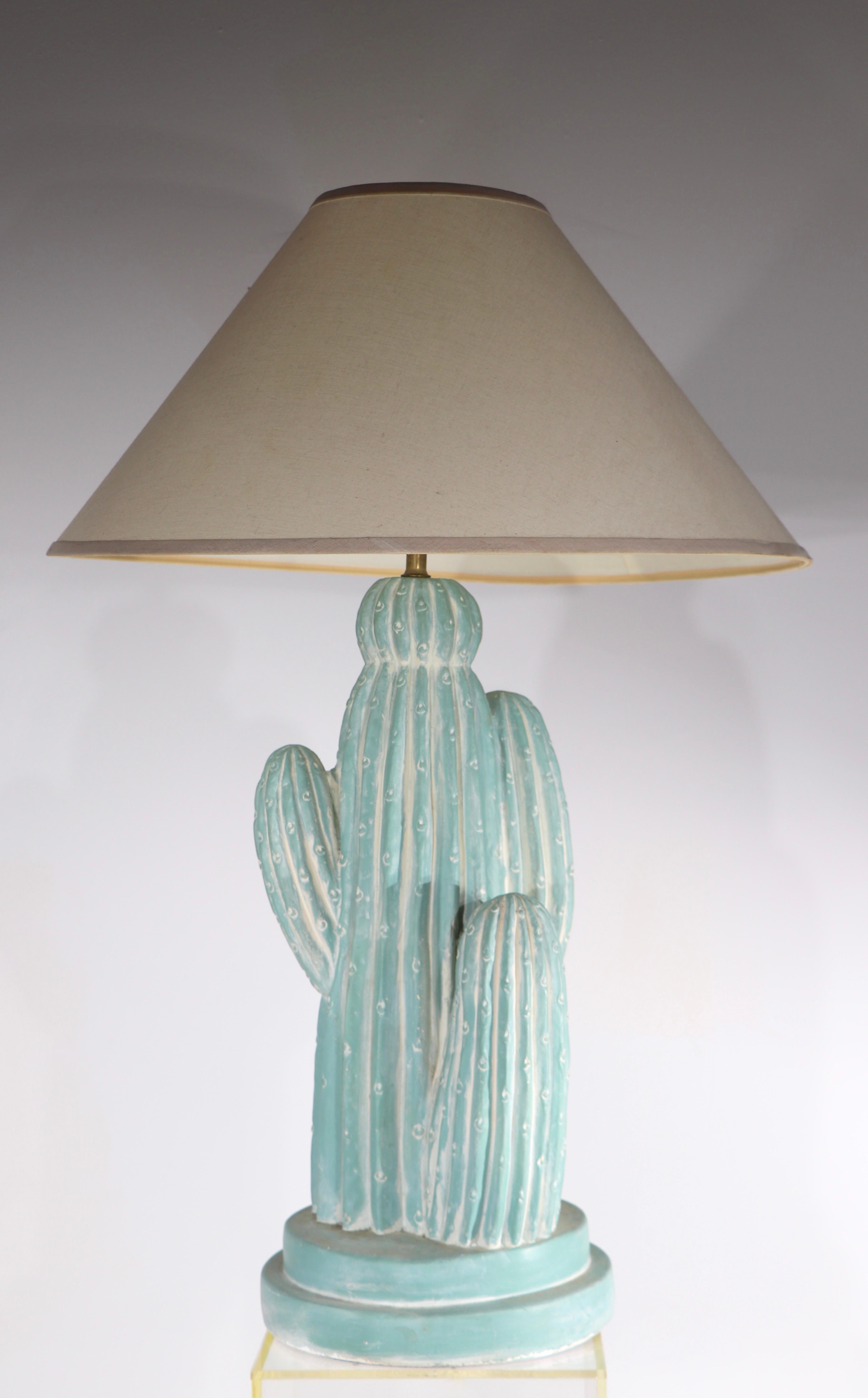 20th Century Pr. Mid Century Cast Plaster Cactus Table Lamps by Bon Art For Sale