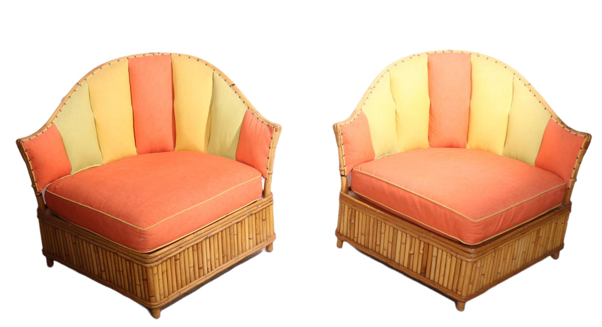 Pr. Mid Century Corner Lounge Chairs by Ficks Reed For Sale 4
