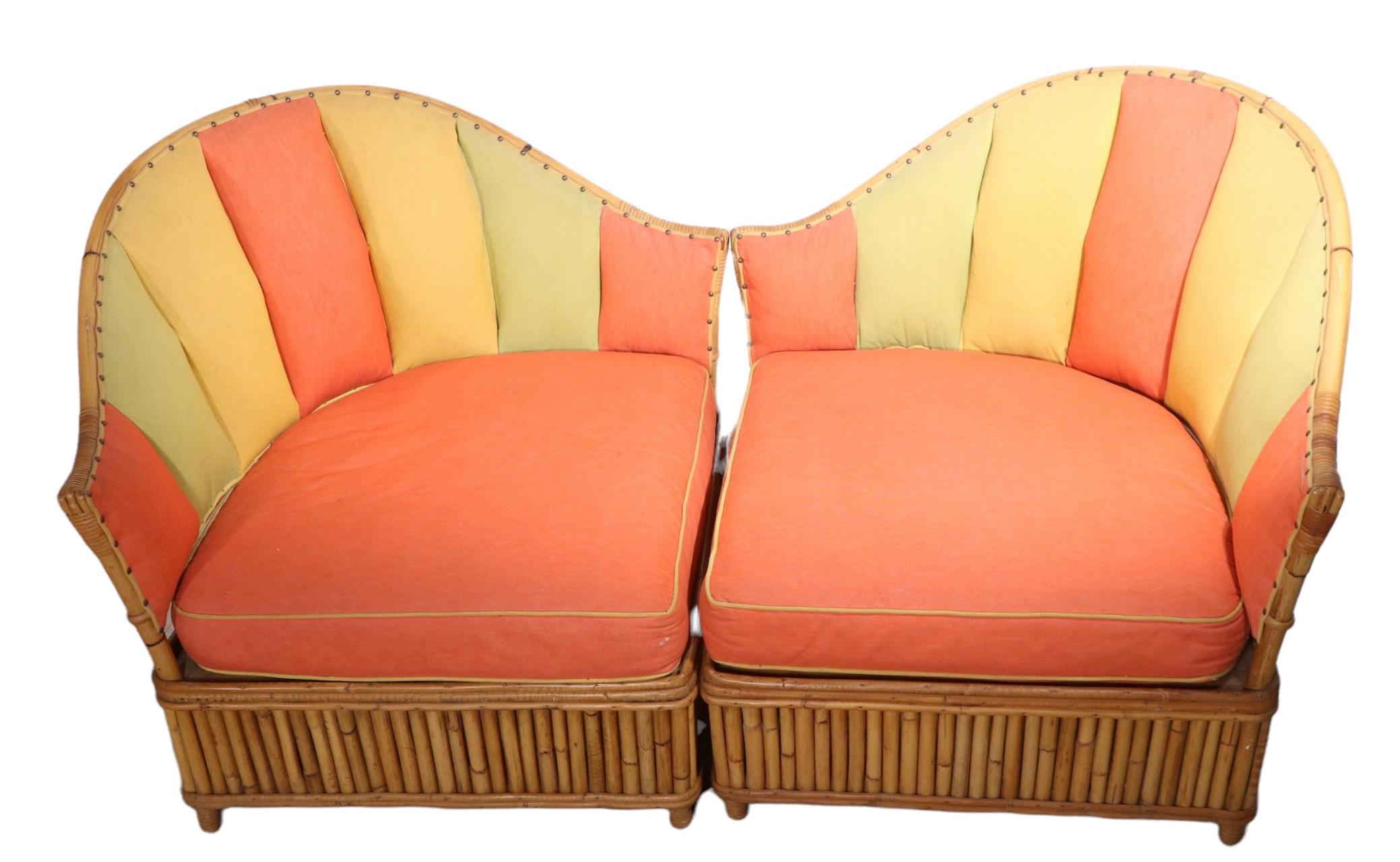 Mid-Century Modern Pr. Mid Century Corner Lounge Chairs by Ficks Reed For Sale
